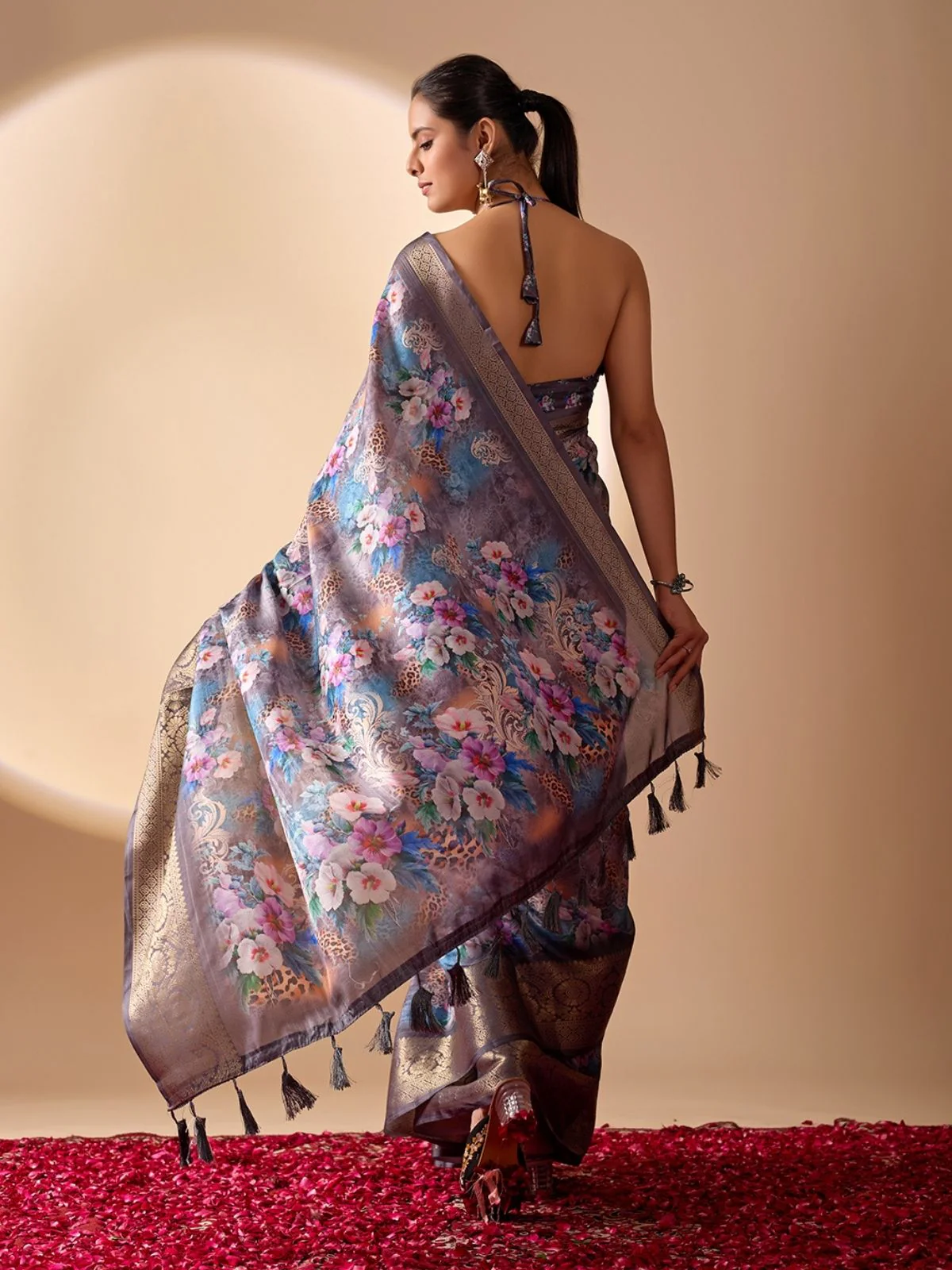 Odette Multicolor Silk Blend Printed Saree For Women - Image 3