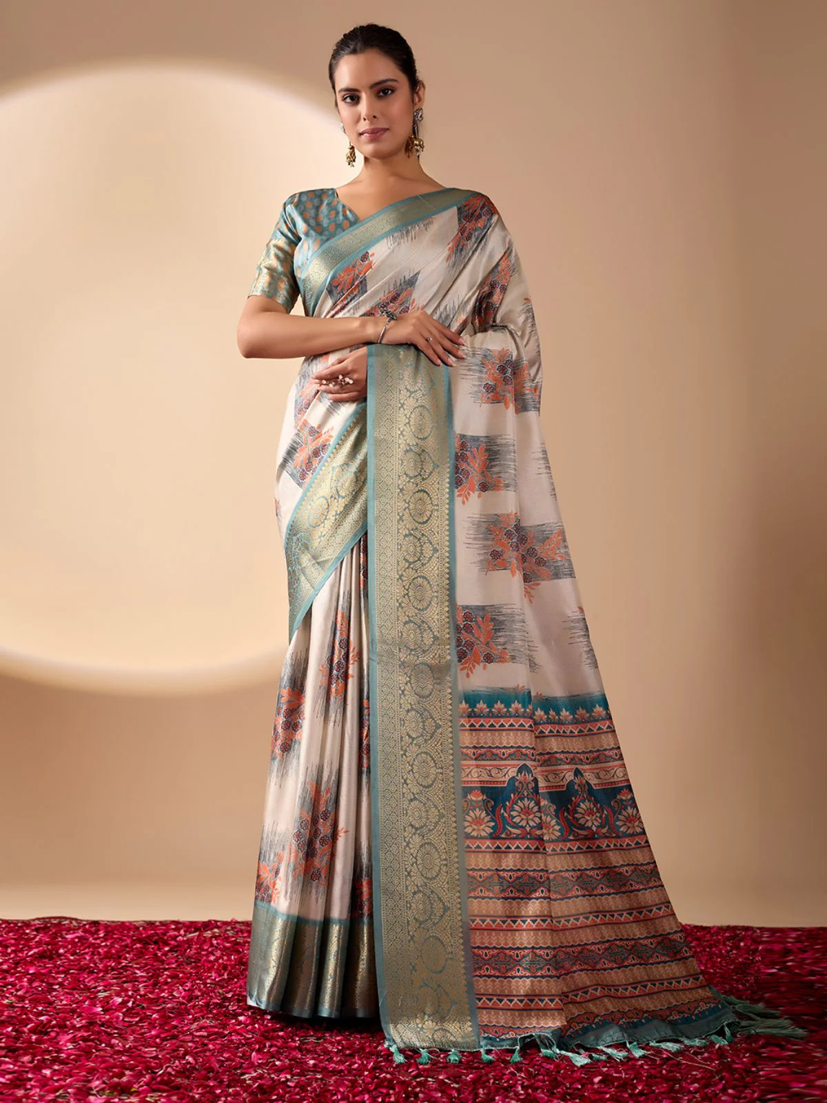 Odette Multicolor Silk Blend Printed Saree For Women