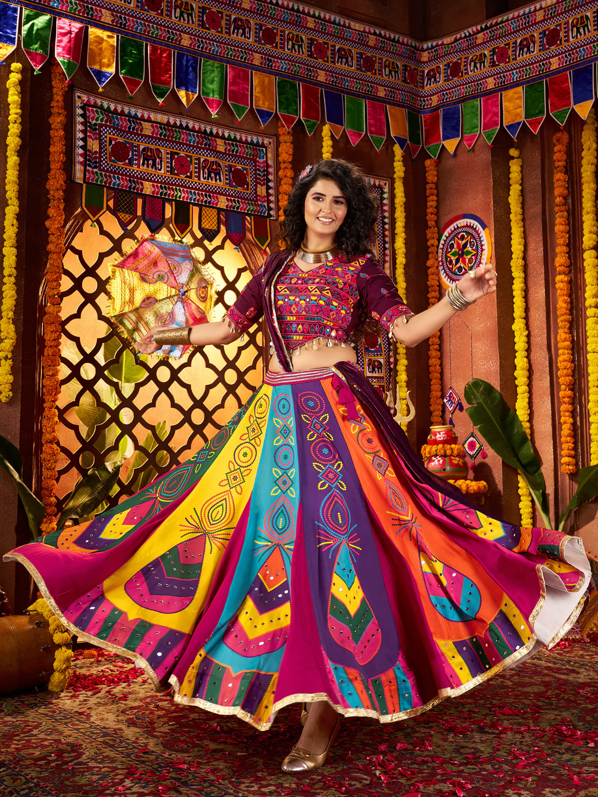 Odette Multicolor Silk Blend Printed Semi-Stitched Lehenga For Women - Image 3