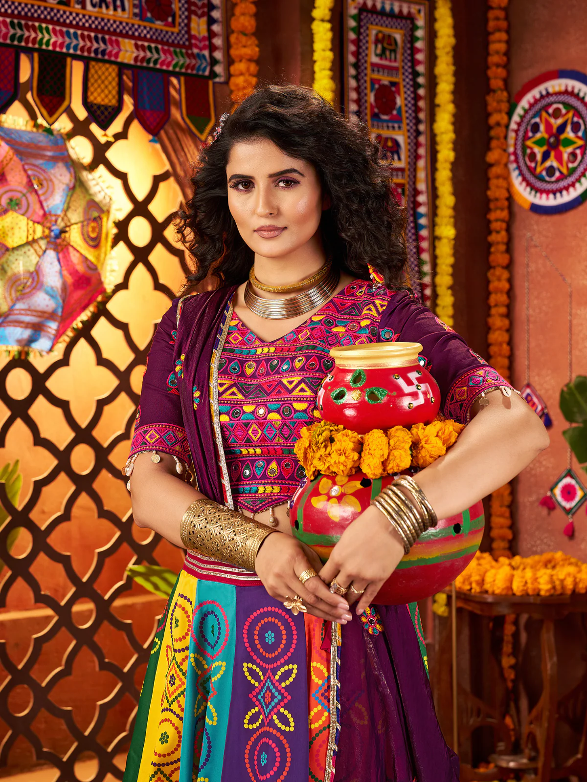 Odette Multicolor Silk Blend Printed Semi-Stitched Lehenga For Women - Image 4