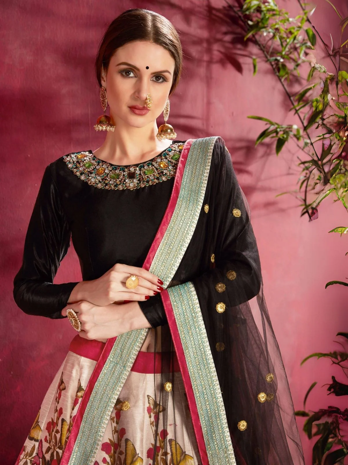 Odette Multicolor Silk Blend Printed Semi Stitched Lehenga With Blouse For Women - Image 3