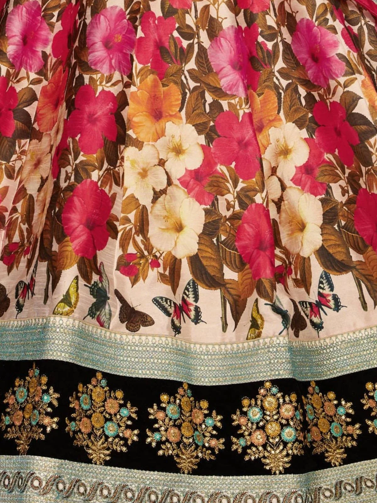 Odette Multicolor Silk Blend Printed Semi Stitched Lehenga With Blouse For Women - Image 4
