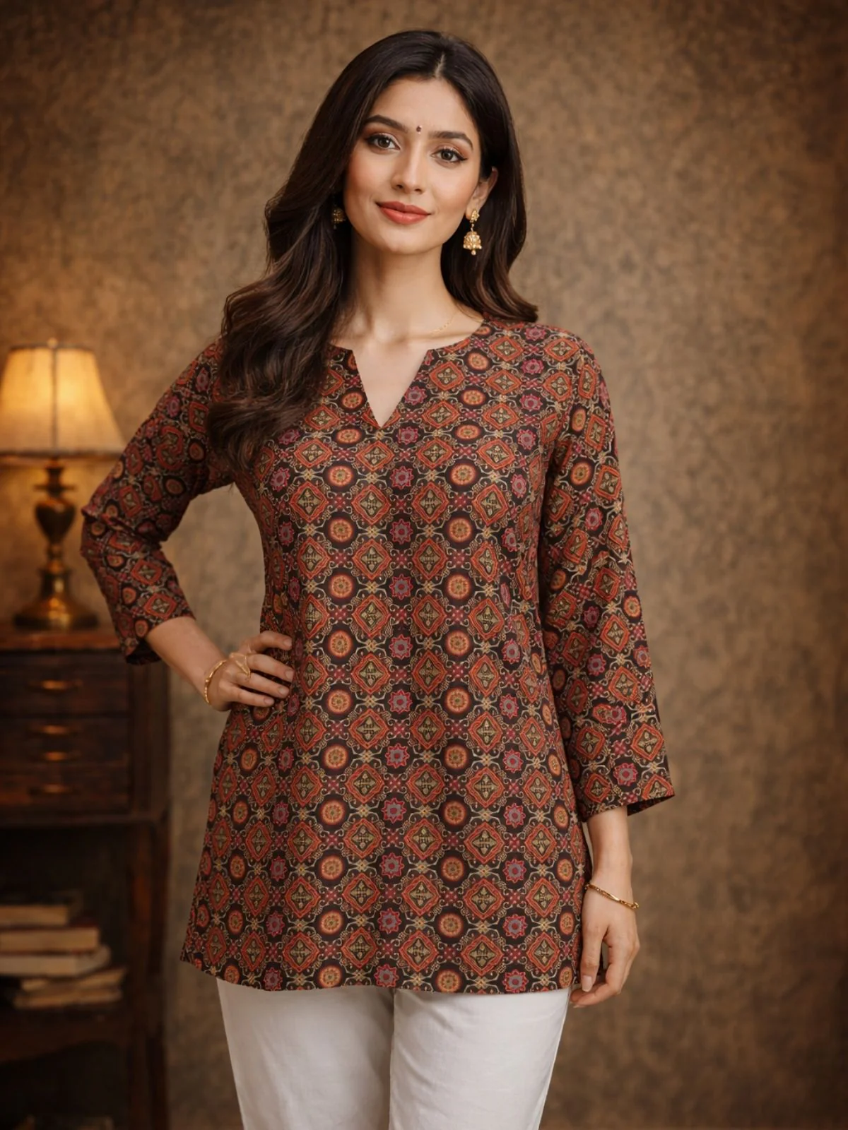Odette Multicolor Silk Blend Printed Solid Kurti For Women