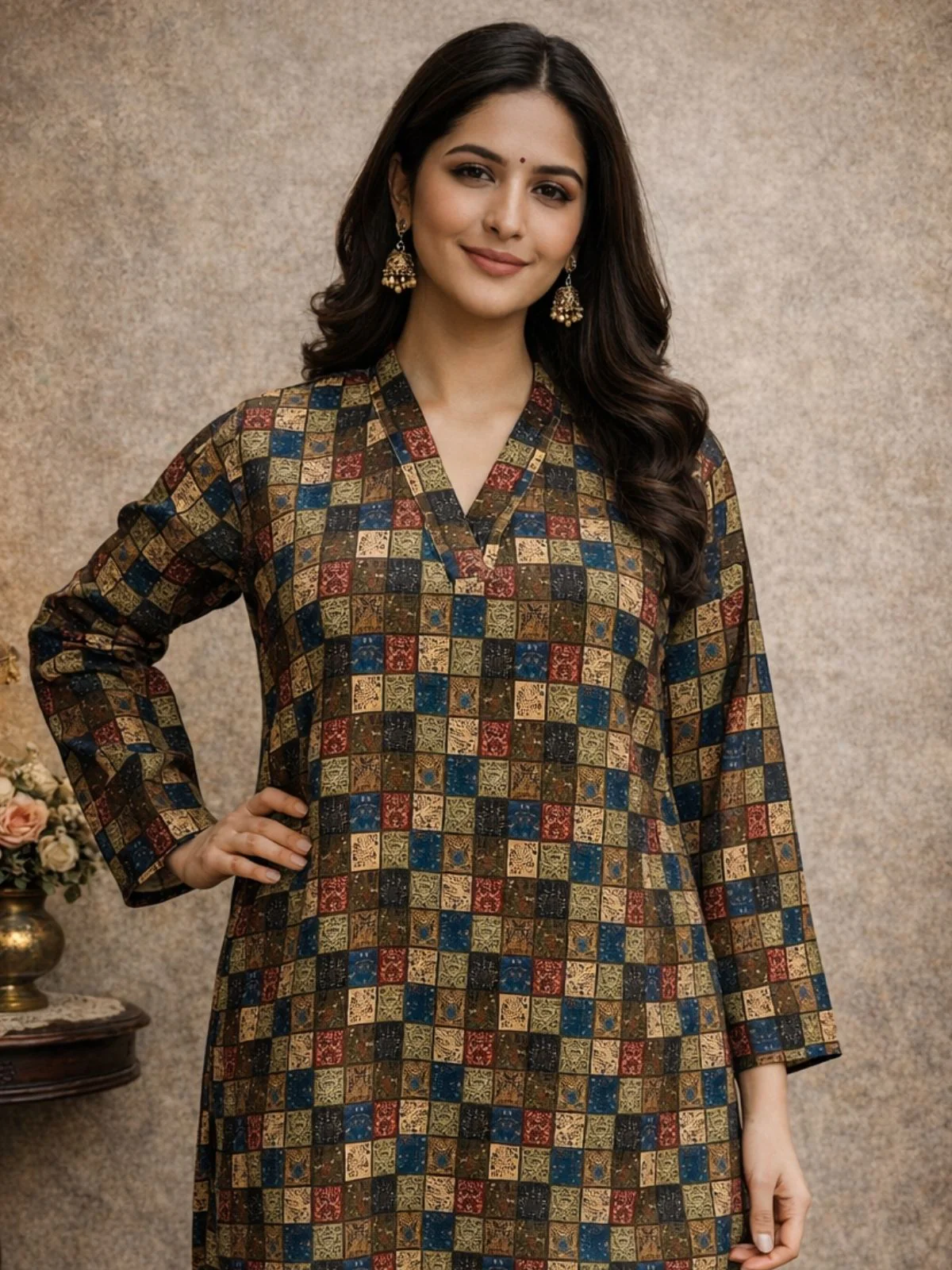 Odette Multicolor Silk Blend Printed Solid Kurti For Women - Image 4