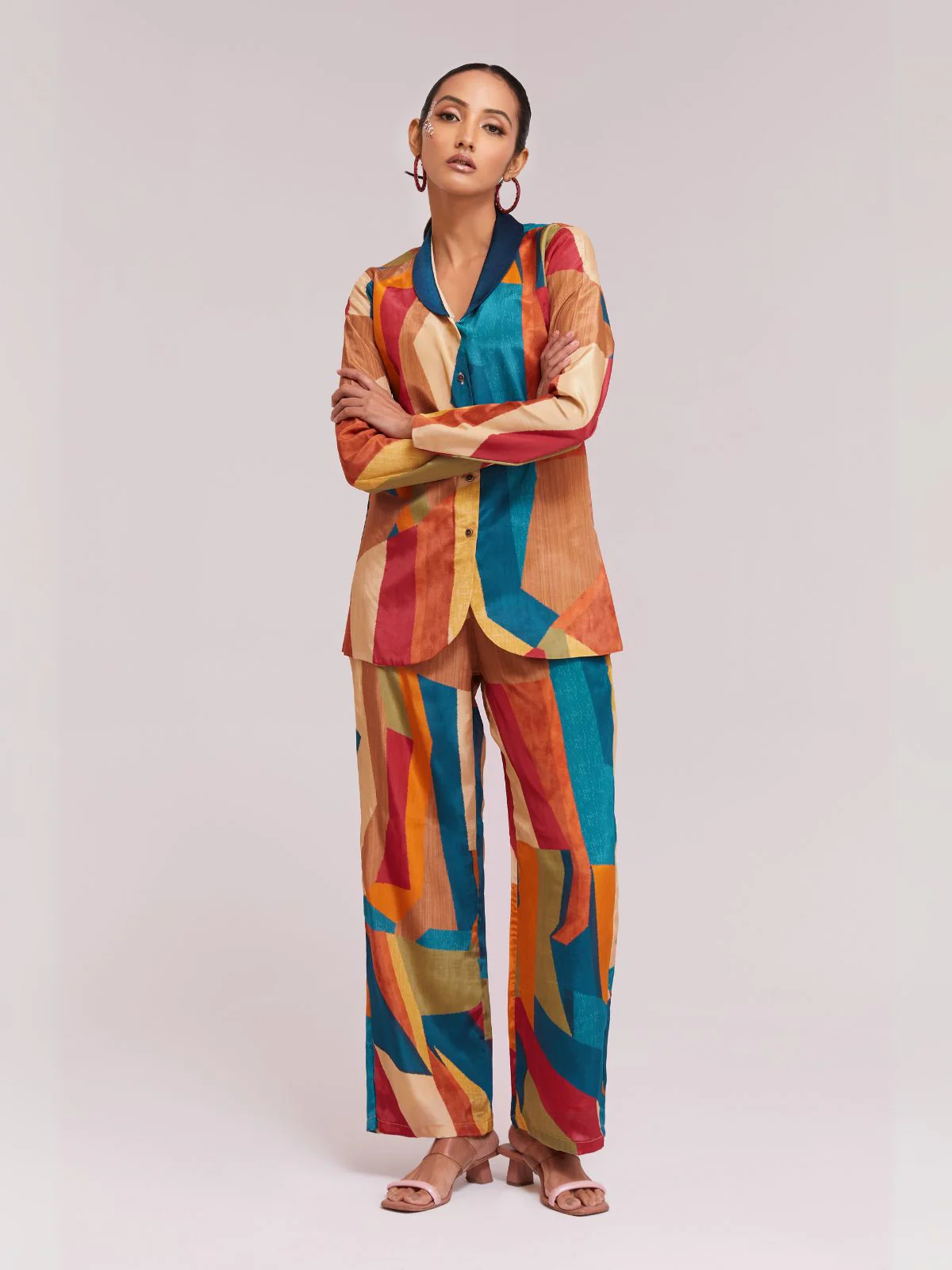 Odette Multicolor Silk Blend Printed Co-Ord Set For Women - Image 2