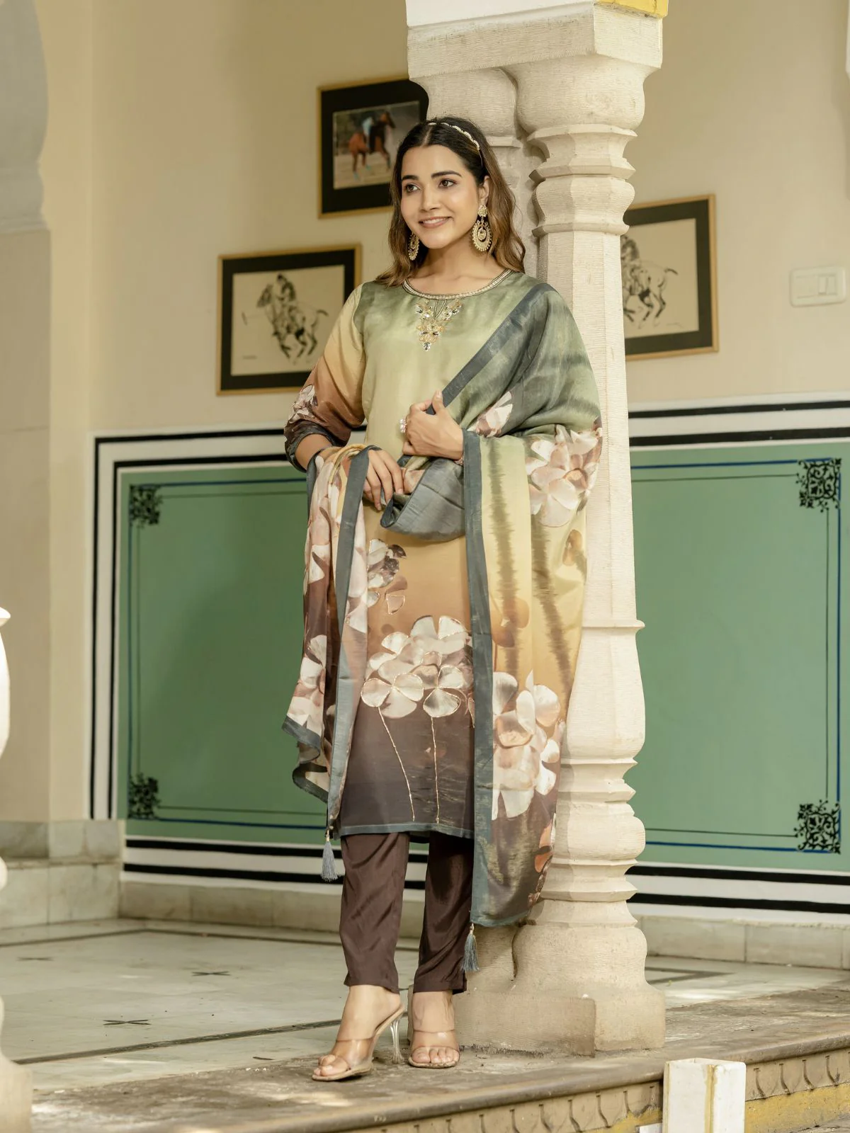 Odette Multicolor Silk Blend Printed Stitched Kurta Set For Women