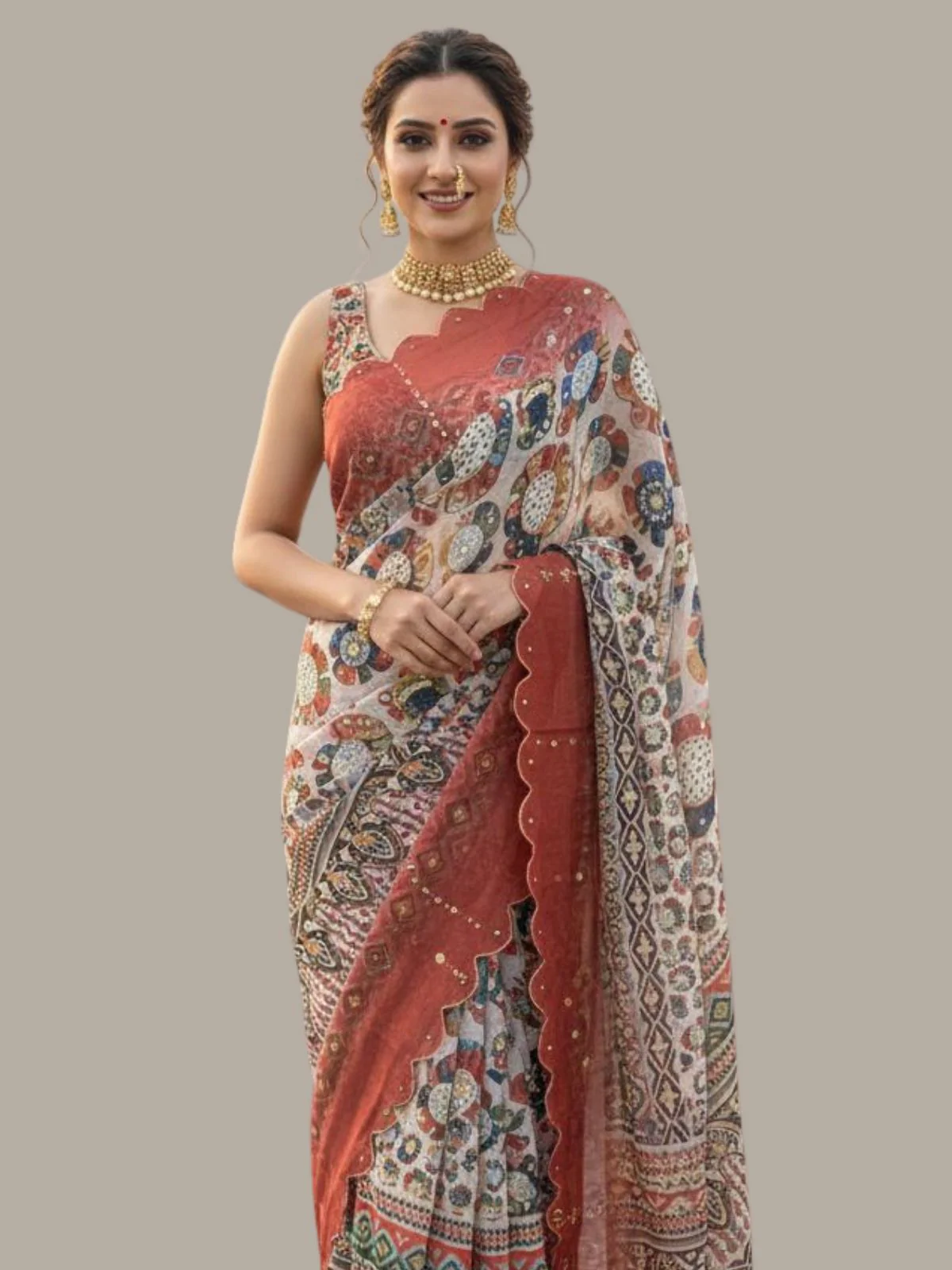 Odette Multicolor Silk Printed Saree For Women - Image 4