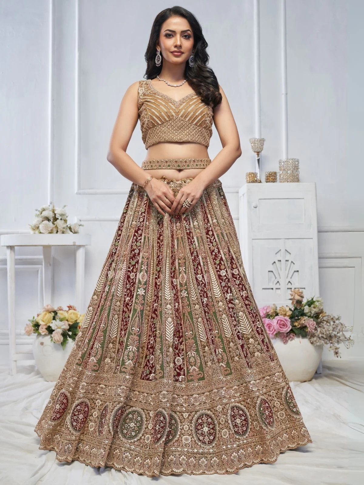 Odette Multicolor Soft Net Embroidered Semi-Stitched Lehenga With Unstitched Blouse For Women - Image 2