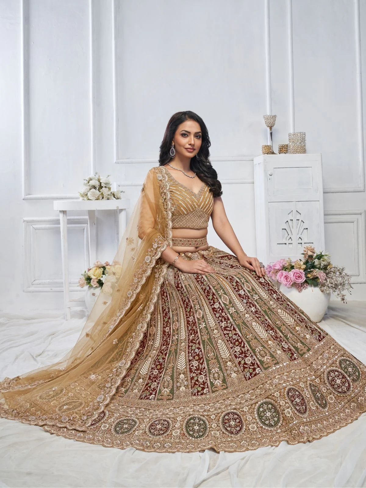 Odette Multicolor Soft Net Embroidered Semi-Stitched Lehenga With Unstitched Blouse For Women - Image 3