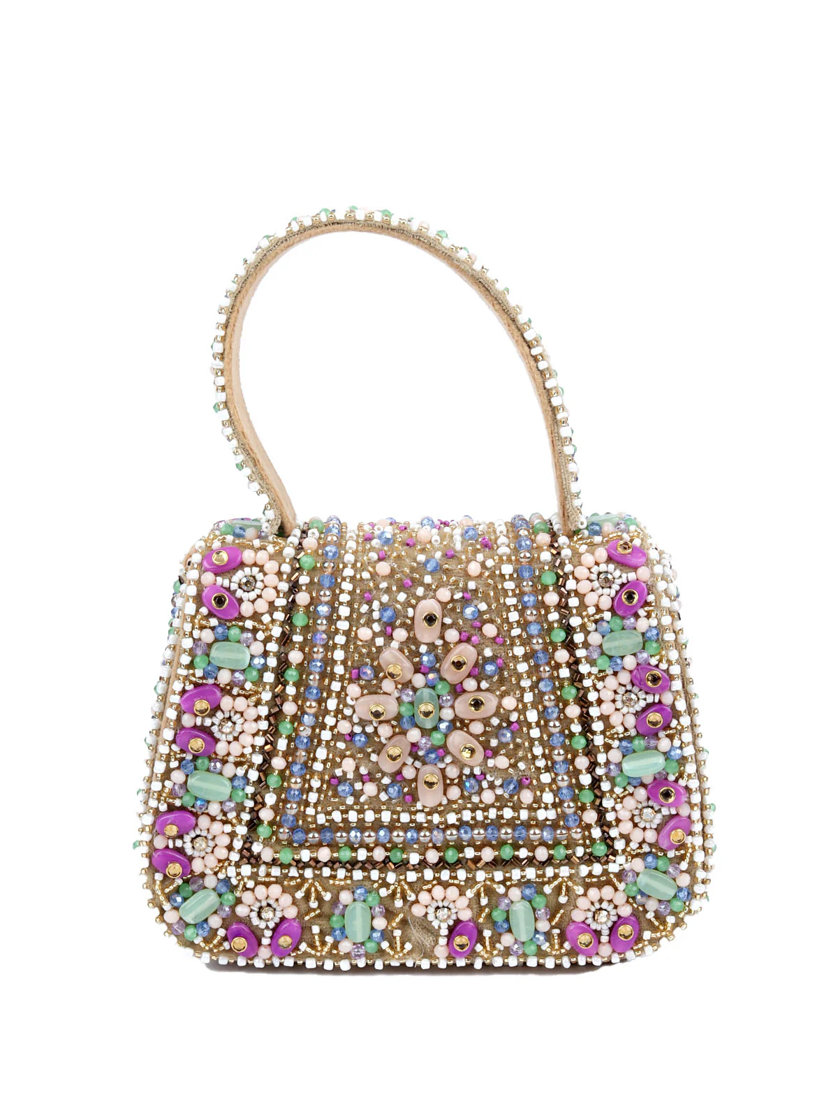 Odette Multicolor Suede Embellished Hand Bag For Women - Image 3