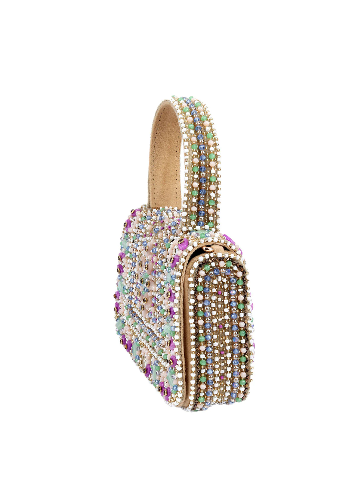 Odette Multicolor Suede Embellished Hand Bag For Women - Image 4