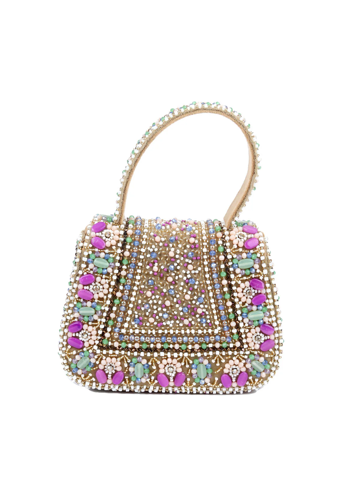 Odette Multicolor Suede Embellished Hand Bag For Women - Image 5