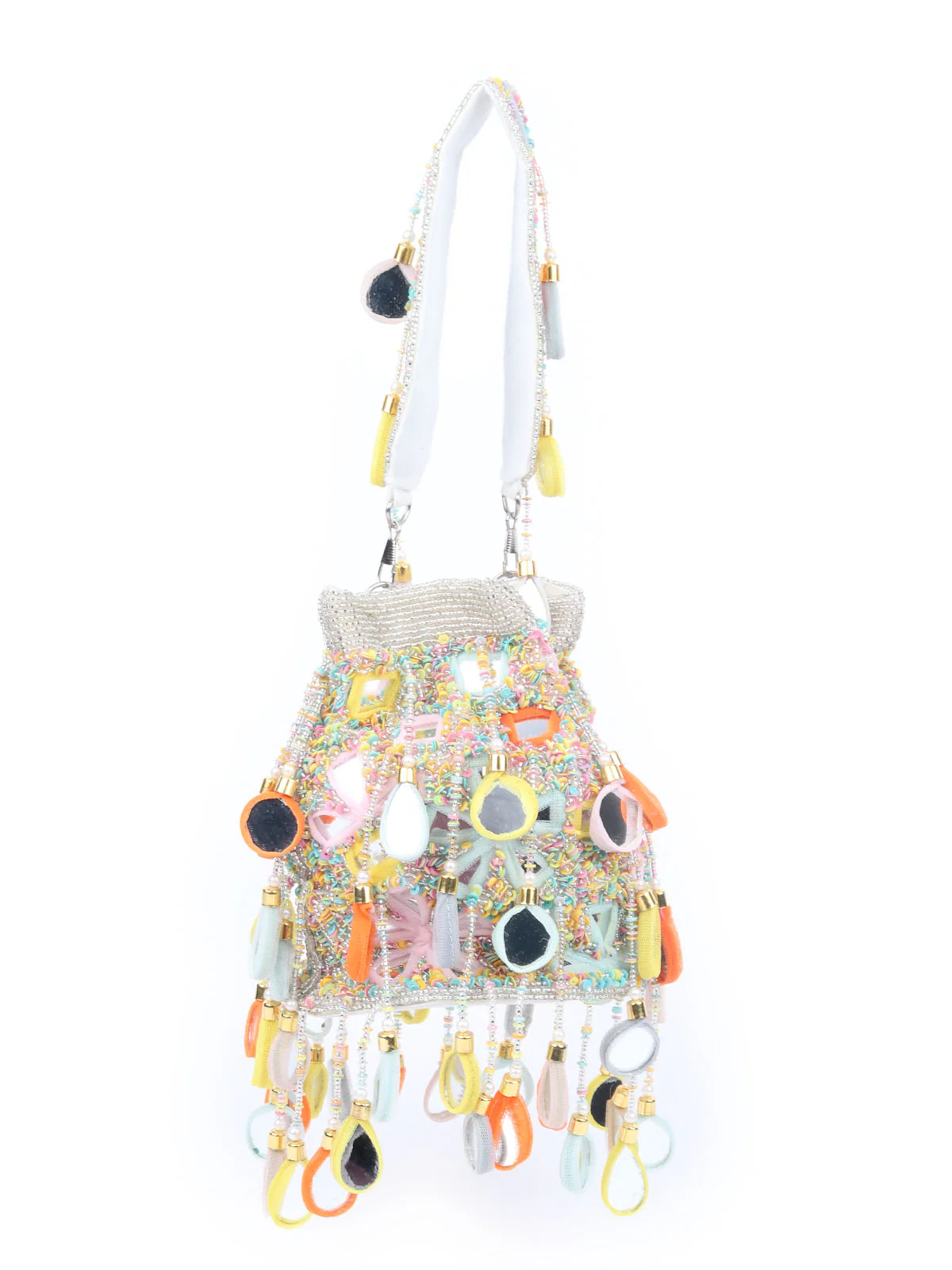 Odette MultiColor Suede Sequin And Mirror Work Potli For Women - Image 5