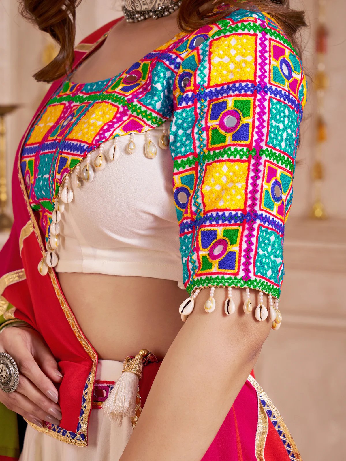 Odette Multicolor Viscose Cotton Embroidered Semi-Stitched Lehenga Choli For Women - Image 4