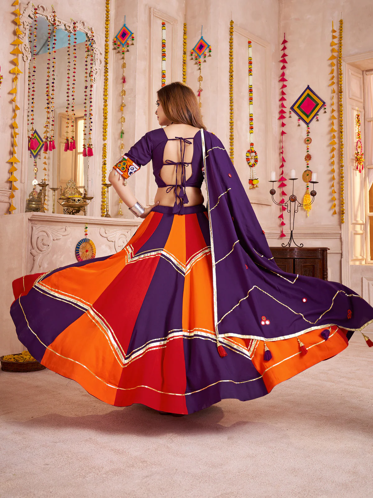 Odette Multicolor Viscose Cotton Embroidered Semi-Stitched Lehenga Choli For Women - Image 4