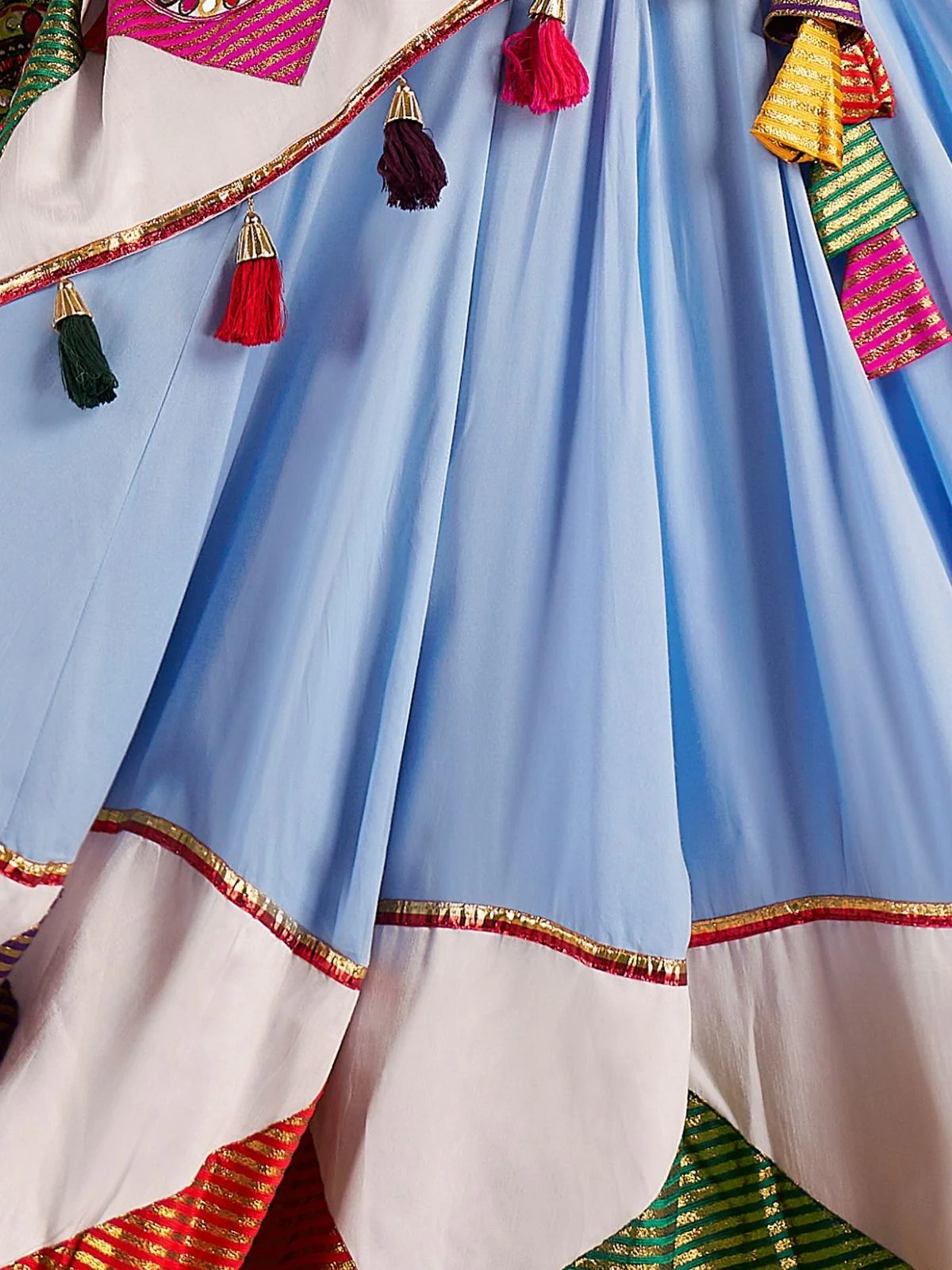 Odette Multicolor Viscose Cotton Embroidered Semi-Stitched lehenga With Patch Work And Stunning Tassels For Women - Image 6