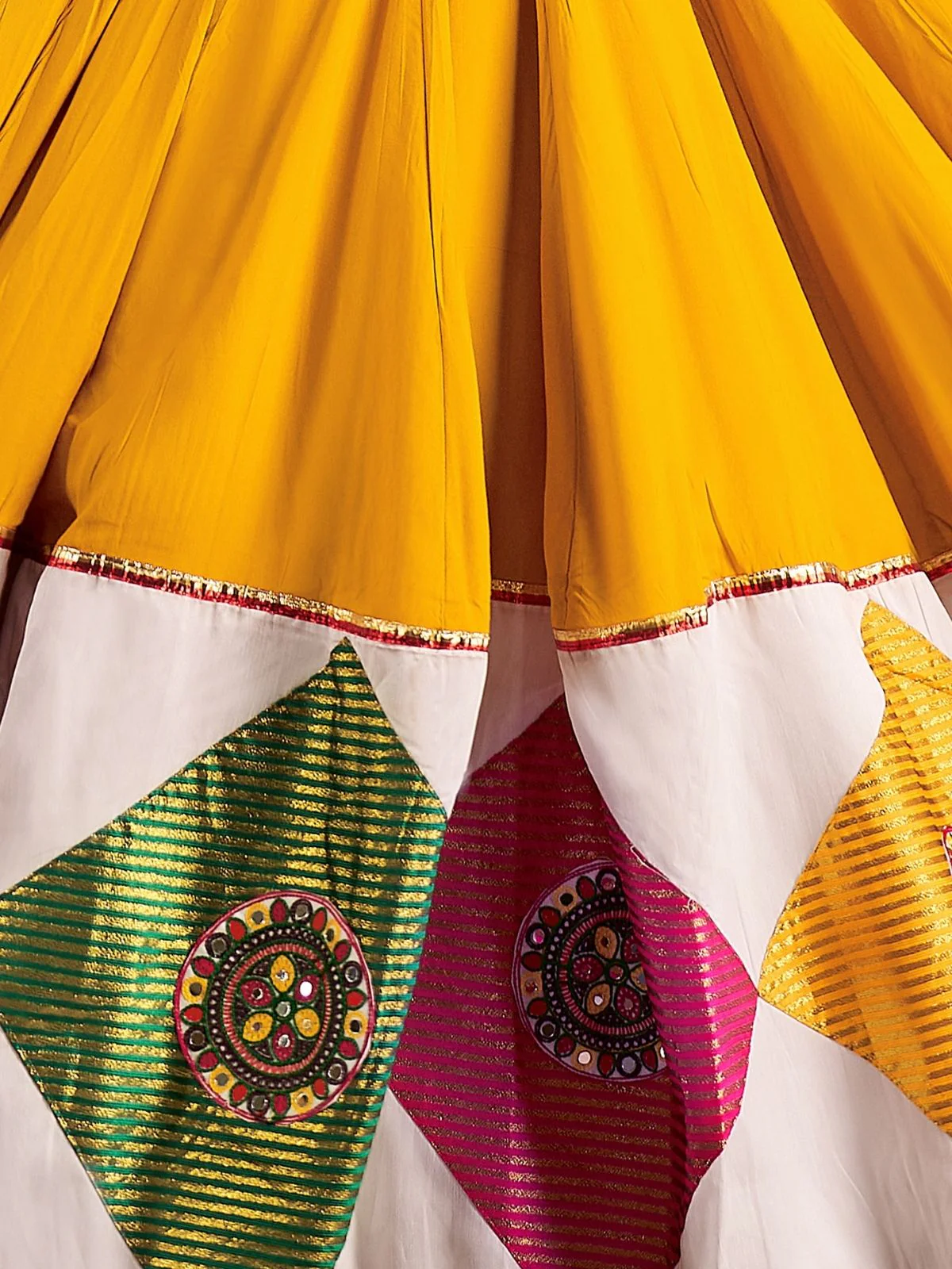 Odette Multicolor Viscose Cotton Embroidered Semi-Stitched lehenga With Patch Work And Stunning Tassels For Women - Image 7