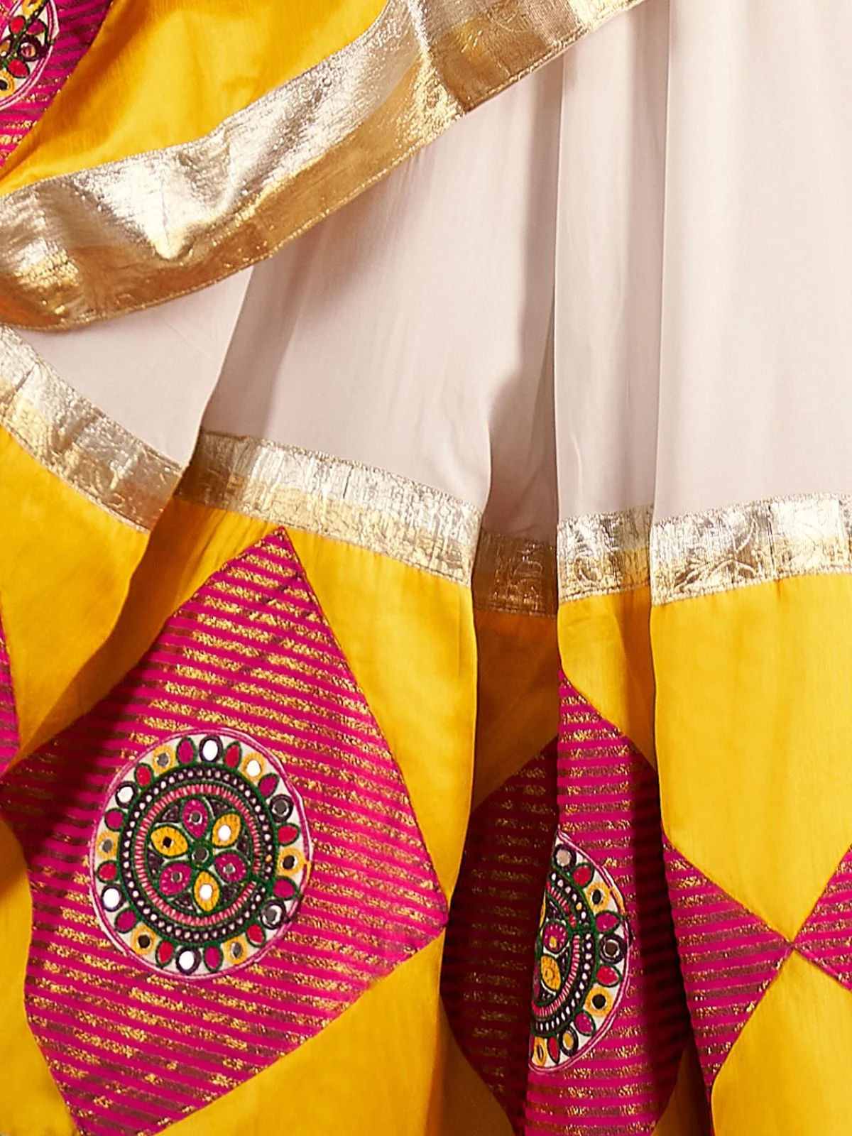 Odette Multicolor Viscose Cotton Embroidered Semi-Stitched lehenga With Patch Work And Stunning Tassels For Women - Image 7