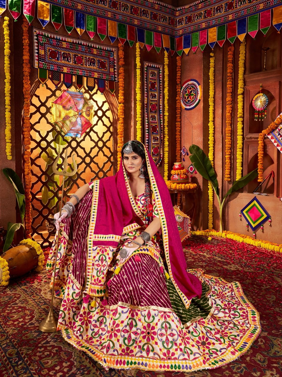 Odette Multicolor Viscose Cotton Semi-Stitched lehenga With Stunning Tassels For Women - Image 3