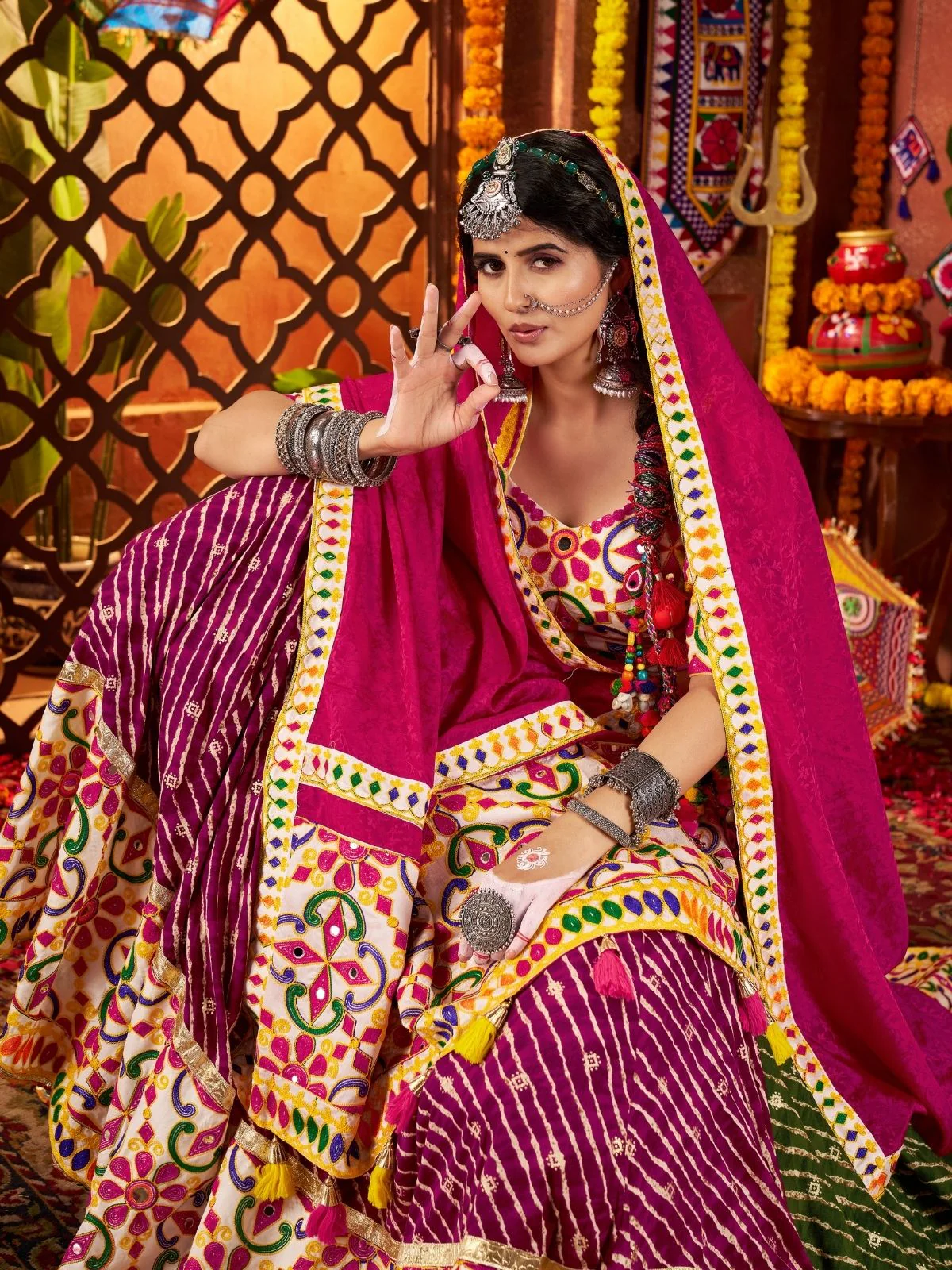 Odette Multicolor Viscose Cotton Semi-Stitched lehenga With Stunning Tassels For Women - Image 4