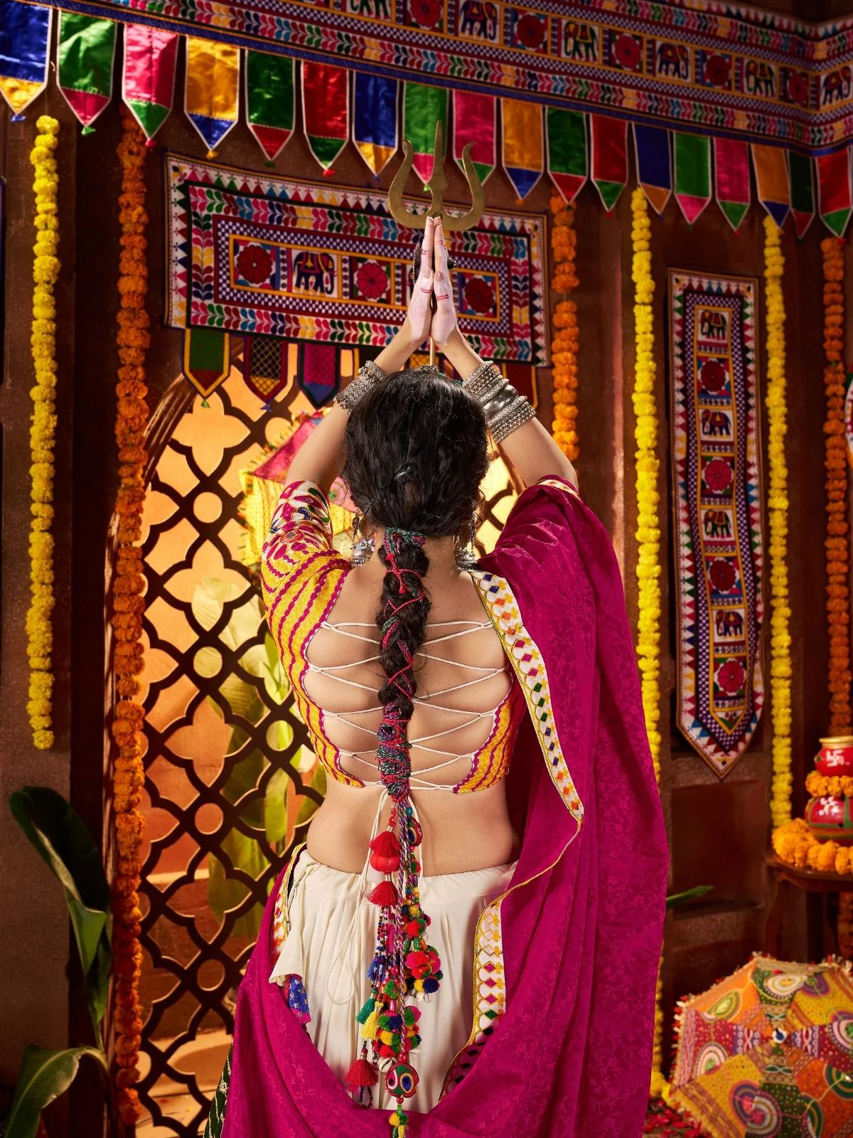 Odette Multicolor Viscose Cotton Semi-Stitched lehenga With Stunning Tassels For Women - Image 5
