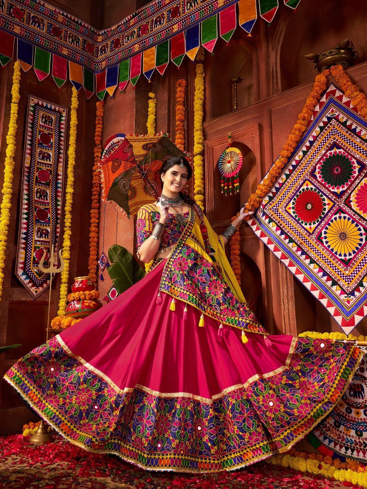 Odette Multicolor Viscose Cotton Semi-Stitched lehenga With Stunning Tassels For Women - Image 2