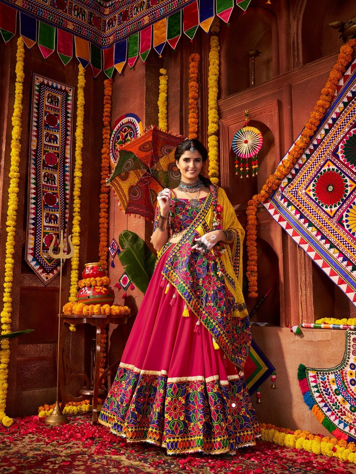 Odette Multicolor Viscose Cotton Semi-Stitched lehenga With Stunning Tassels For Women - Image 3