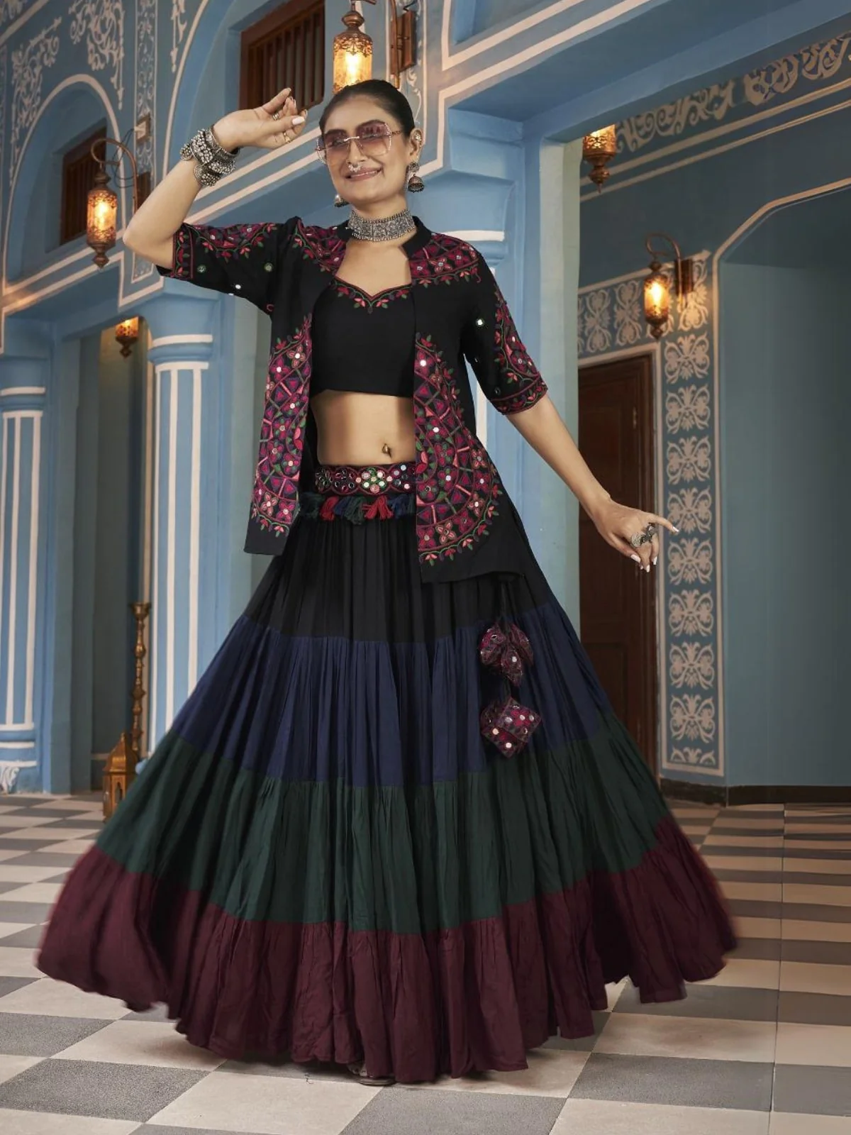 Odette Multicolor Viscose Rayon Embroidered Stitched Lehenga Set For Women - Image 2