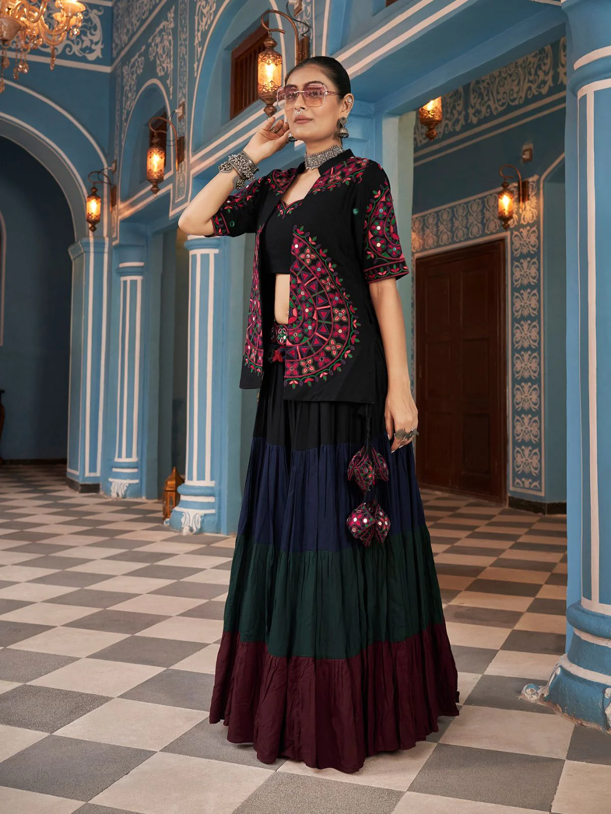 Odette Multicolor Viscose Rayon Embroidered Stitched Lehenga Set For Women - Image 3