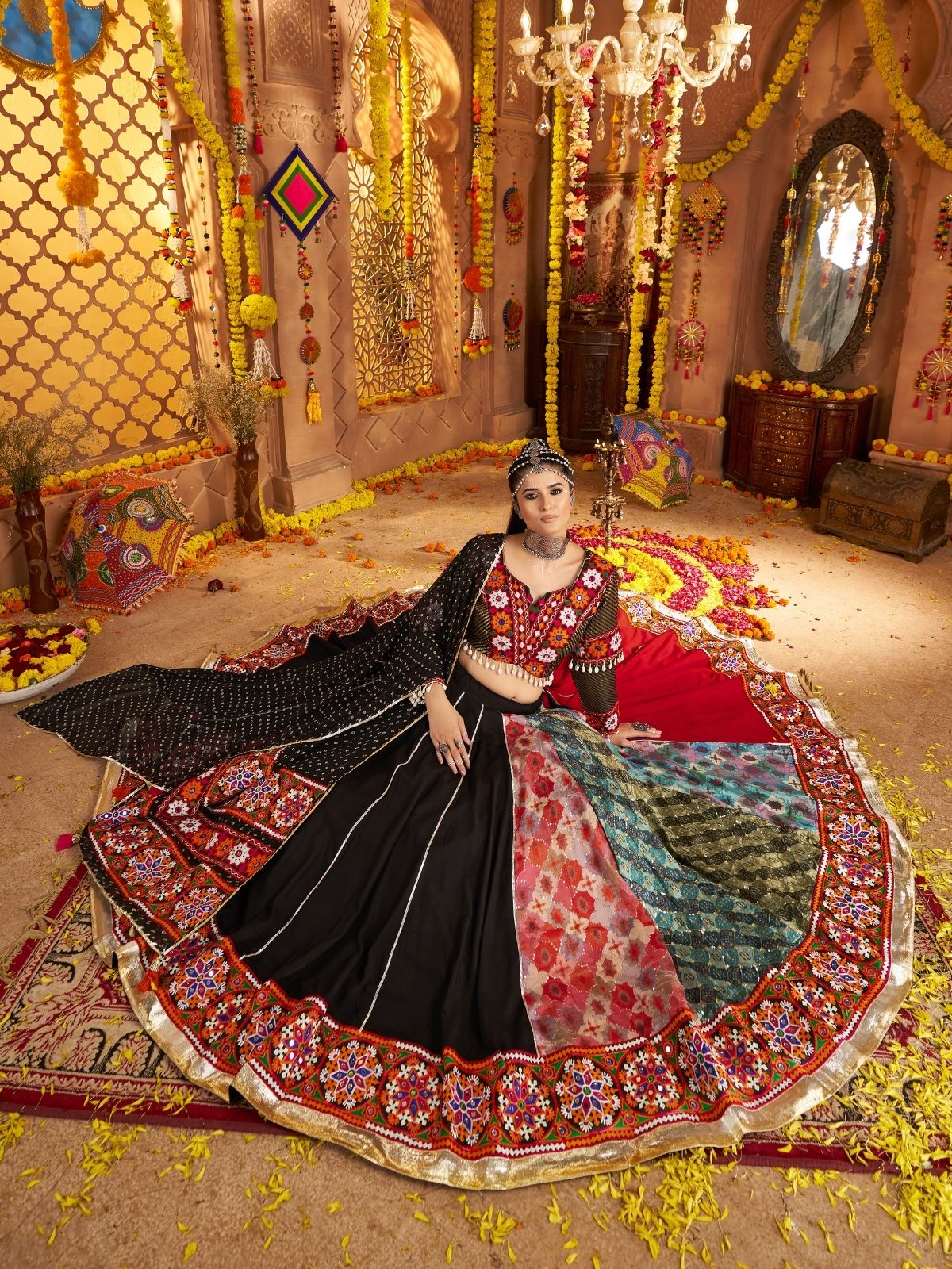 Odette Multicolor Viscose Rayon Embroidered Semi-Stitched lehenga With Stunning Tassels For Women - Image 4
