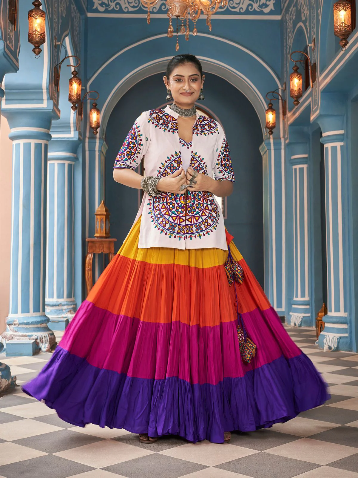 Odette Multicolor Viscose Rayon Stitched Lehenga Set For Women - Image 3