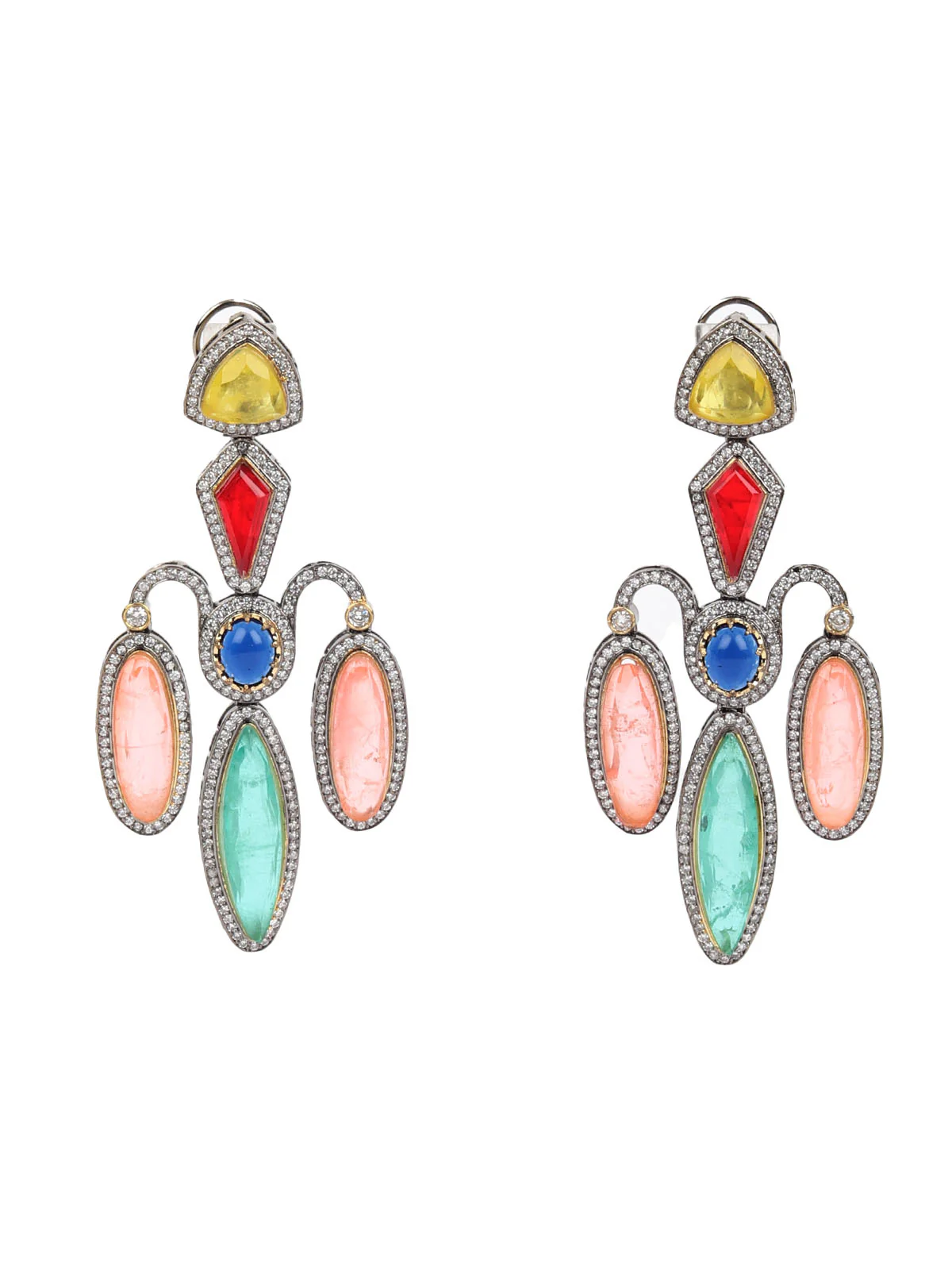 Odette Multicolor Zircon Silver Plated Dangler Earrings For Women - Image 3