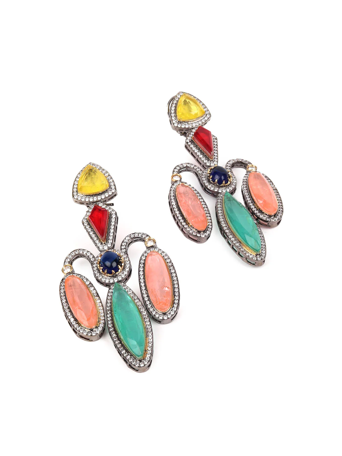 Odette Multicolor Zircon Silver Plated Dangler Earrings For Women - Image 4