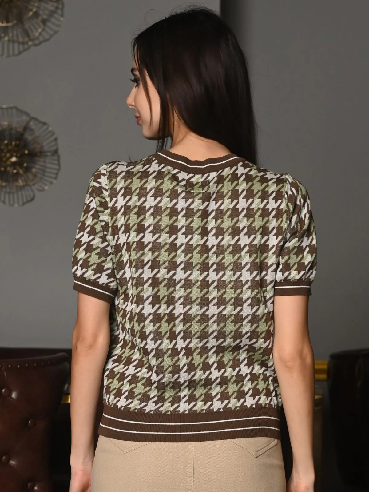 Odette Multicolored Designed Rib T-Shirt For Women - Image 5