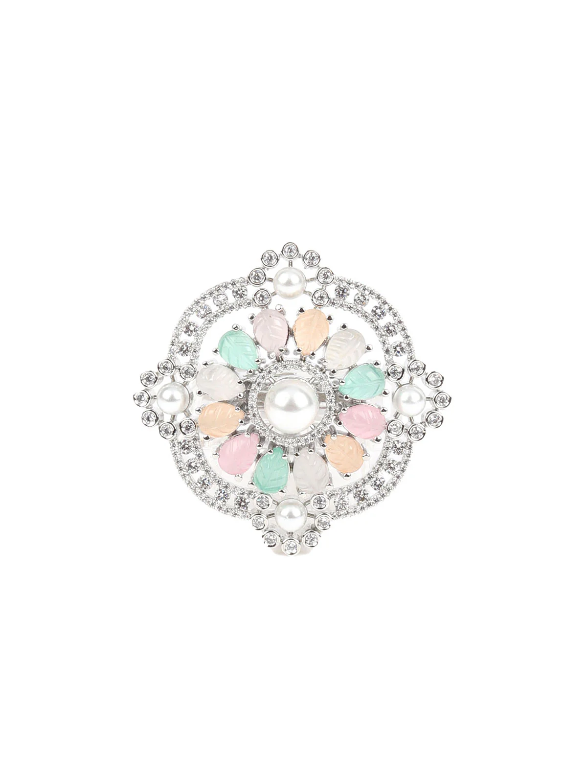 Odette Multicolored Embellished Silver Plated Ring For Women - Image 3