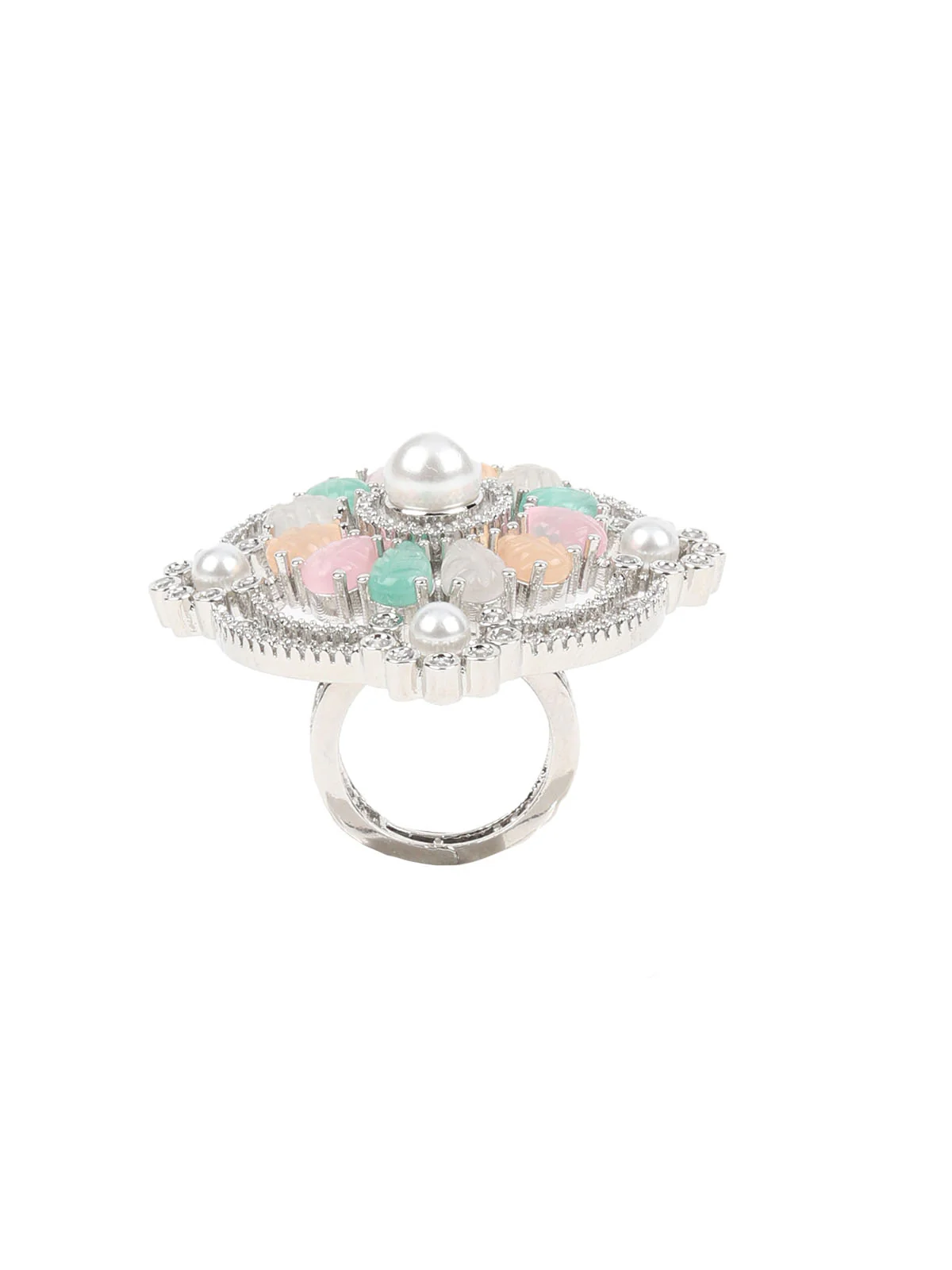 Odette Multicolored Embellished Silver Plated Ring For Women - Image 4