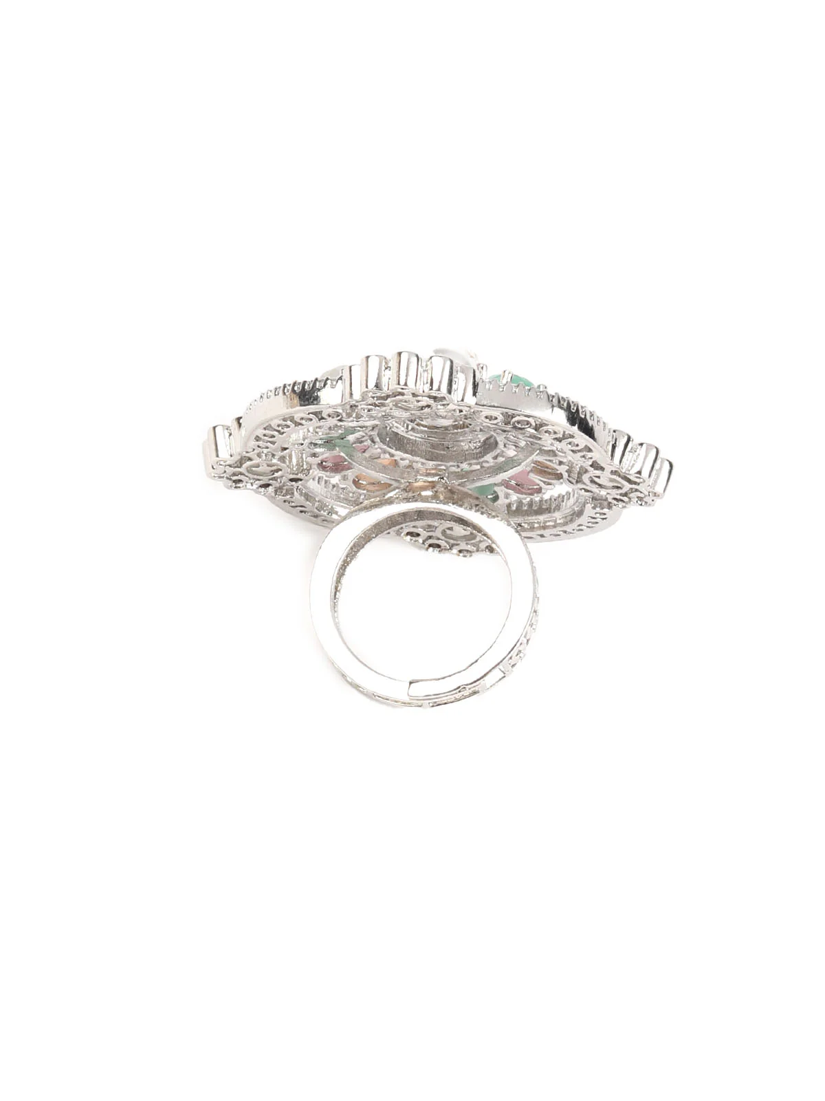 Odette Multicolored Embellished Silver Plated Ring For Women - Image 6