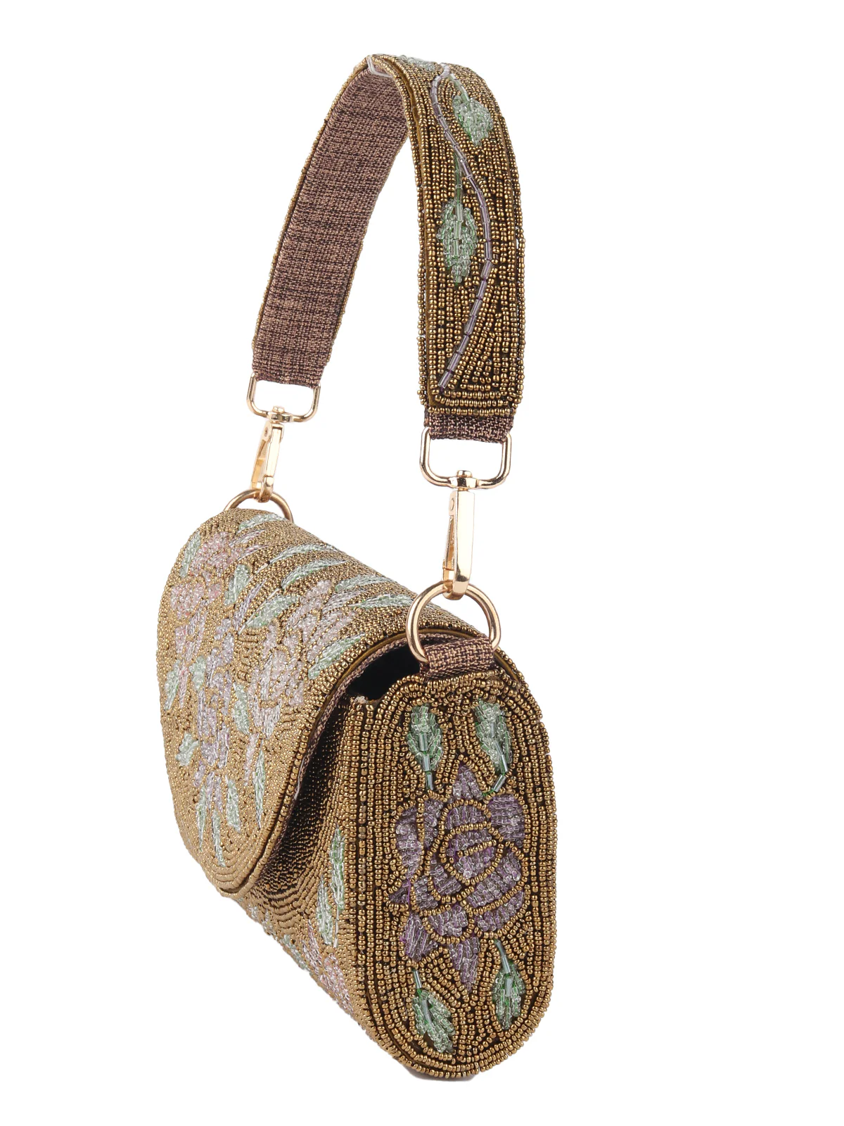 Odette Brown Embellished Structured Clutch For Women - Image 4