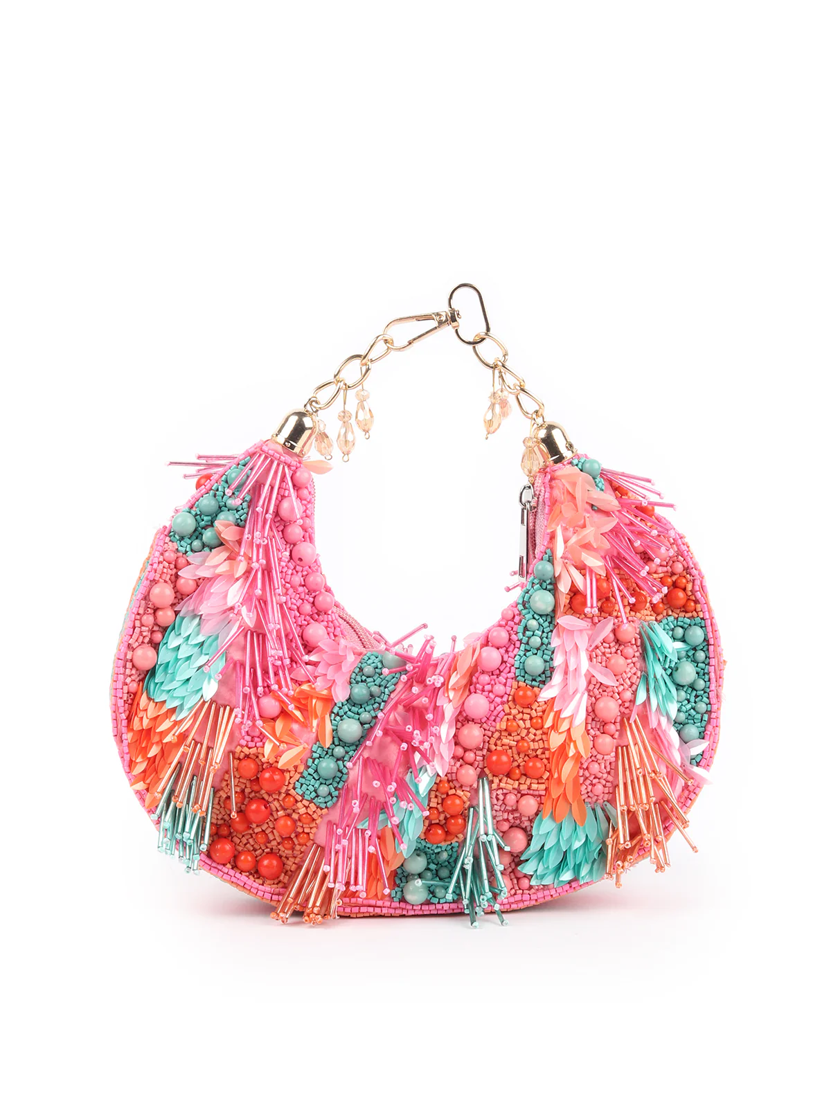 Odette Multicolored Tasseled Moon Clutch For Women - Image 5