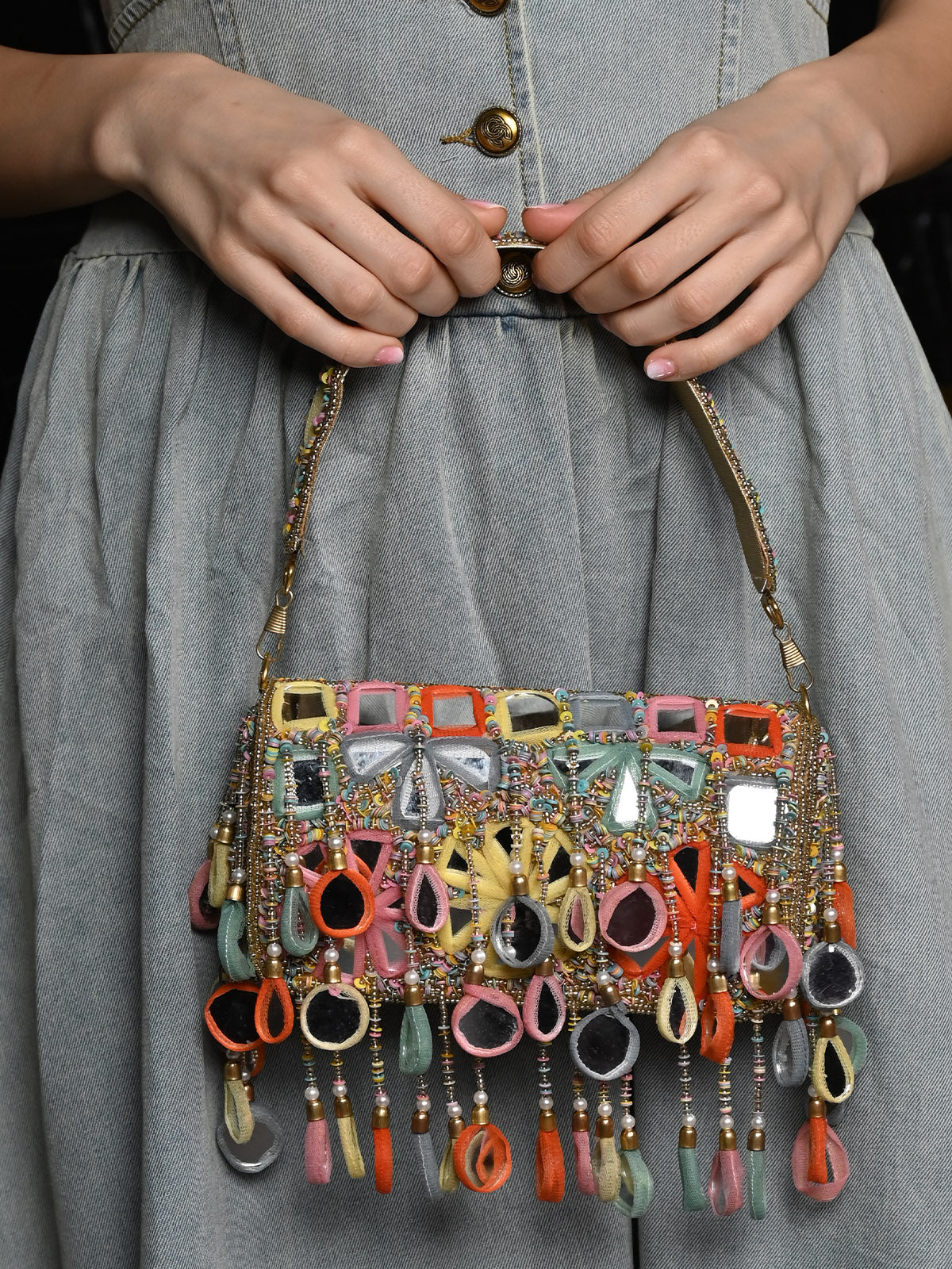 Odette Multicolor Tassels Embellished Clutch For Women - Image 2