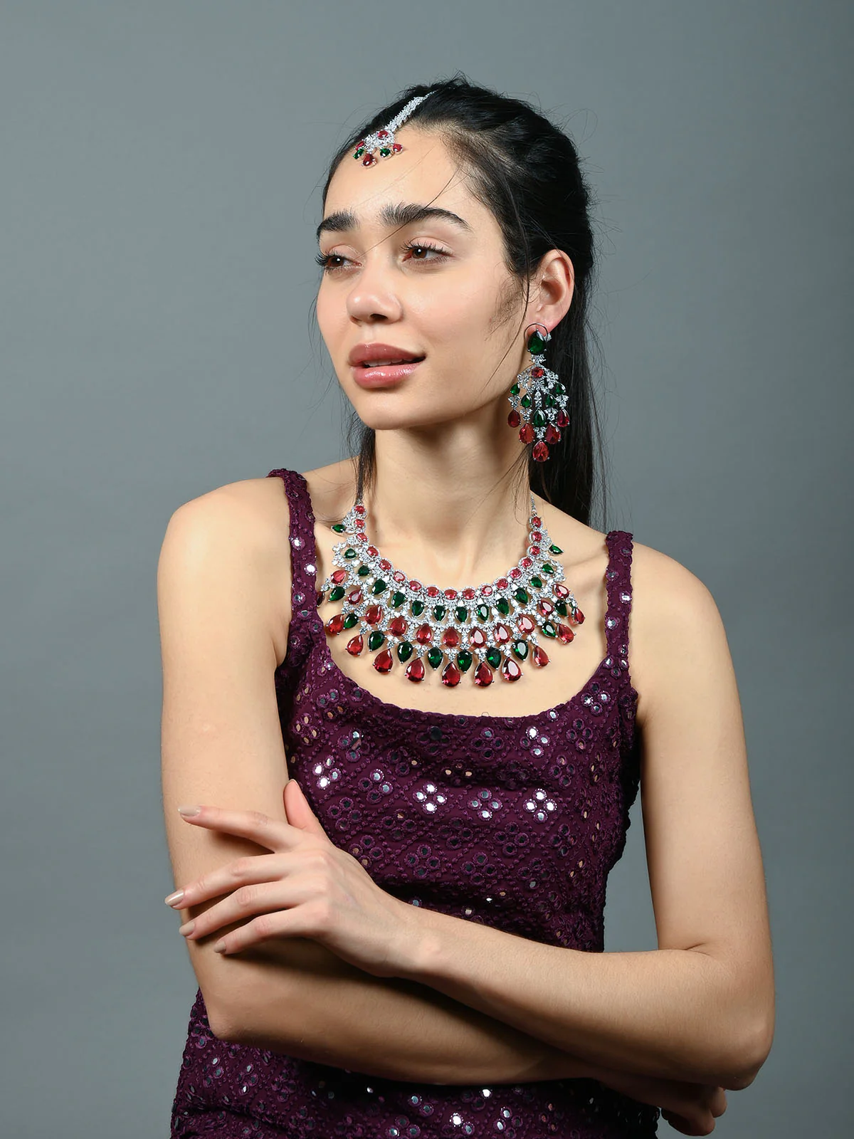 Odette Multicolour Alloy Embellished Jewellery Set For Women - Image 2