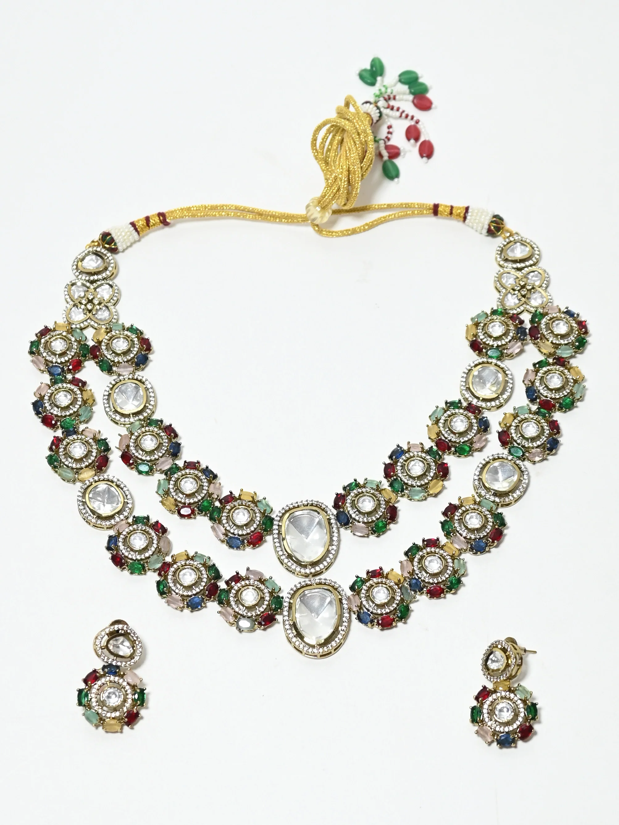 Odette Multicolour Alloy Stone Jewellery Set For Women - Image 3
