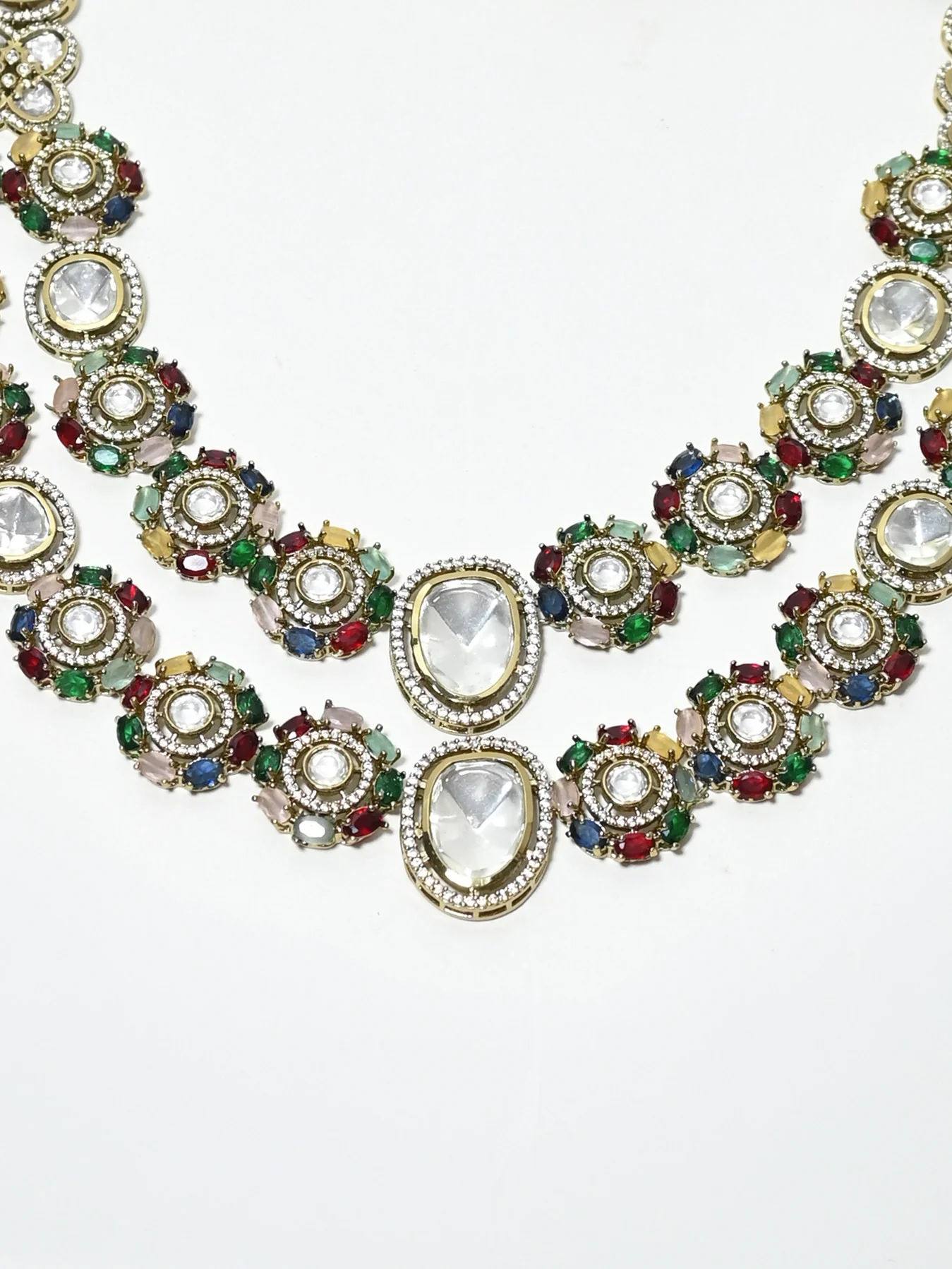 Odette Multicolour Alloy Stone Jewellery Set For Women - Image 4