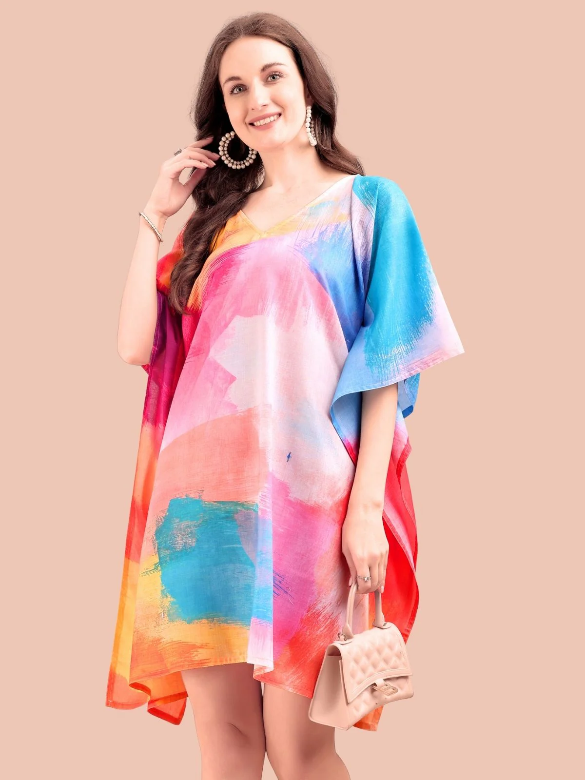 Odette Multicolour Cotton Blend Printed Kaftan For Women - Image 4