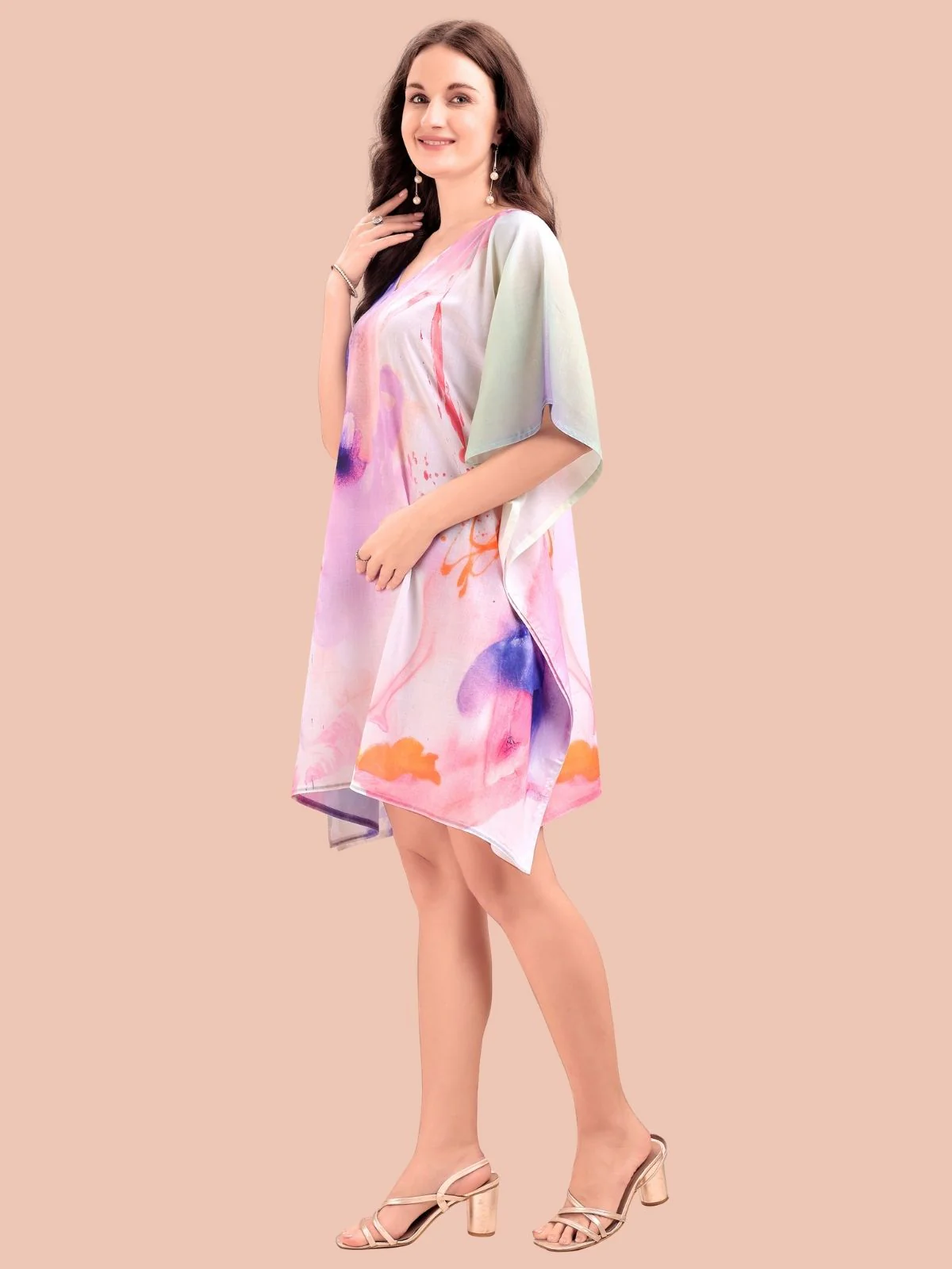 Odette Multicolour Cotton Blend Printed Kaftan For Women - Image 2