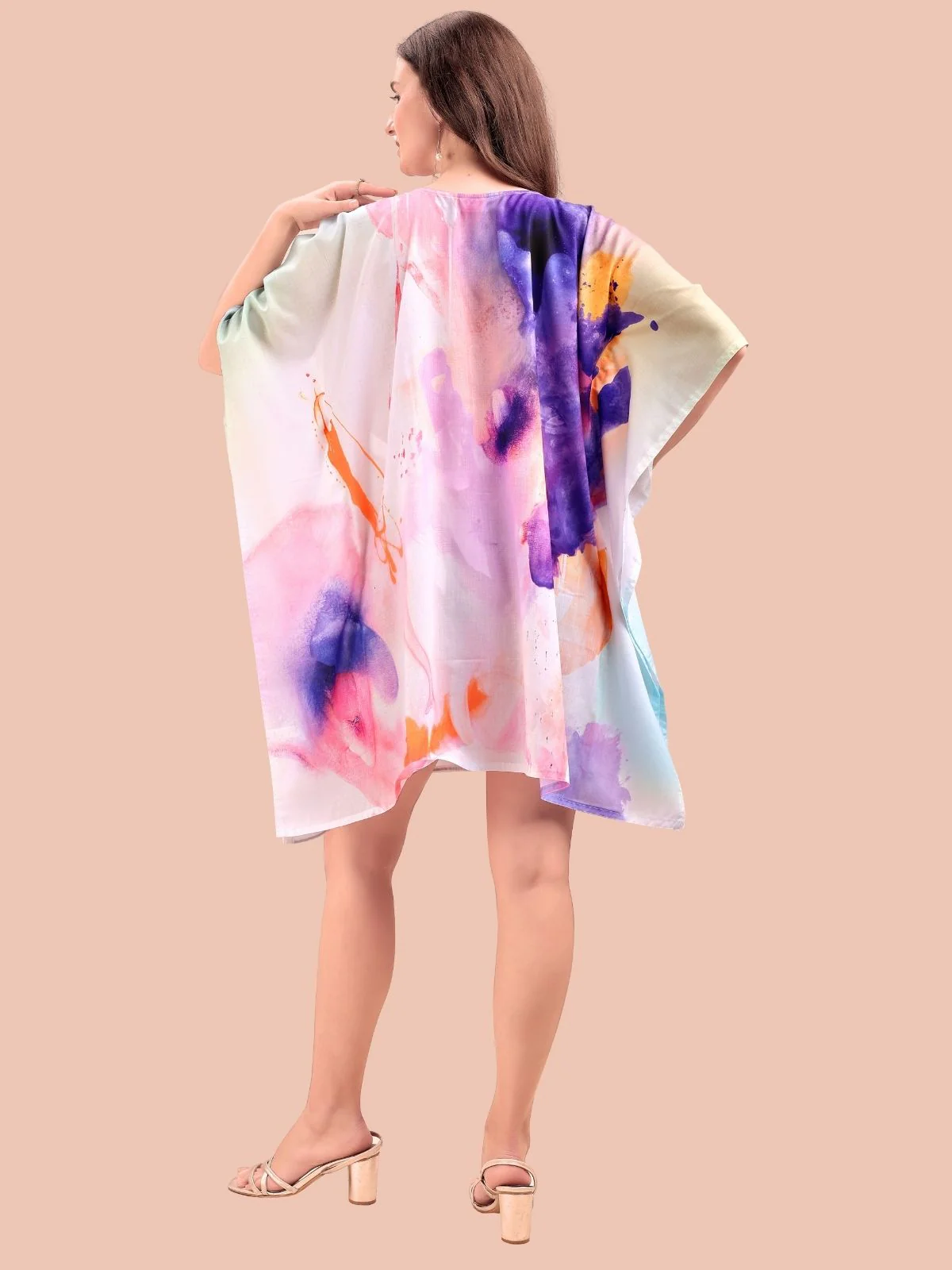 Odette Multicolour Cotton Blend Printed Kaftan For Women - Image 3