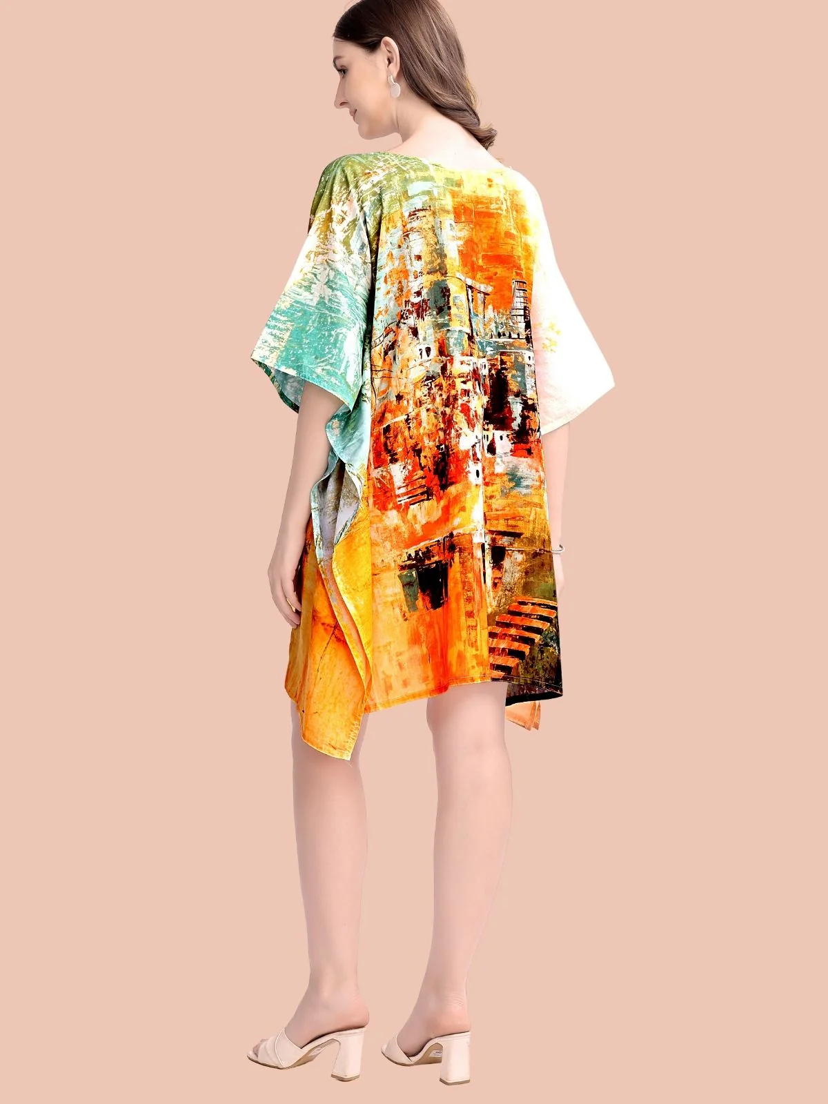 Odette Multicolour Cotton Blend Printed Kaftan For Women - Image 3
