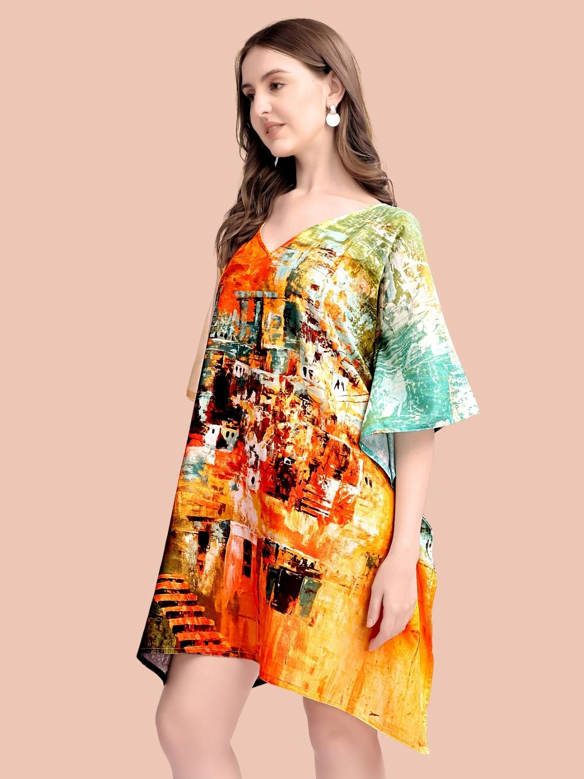 Odette Multicolour Cotton Blend Printed Kaftan For Women - Image 4