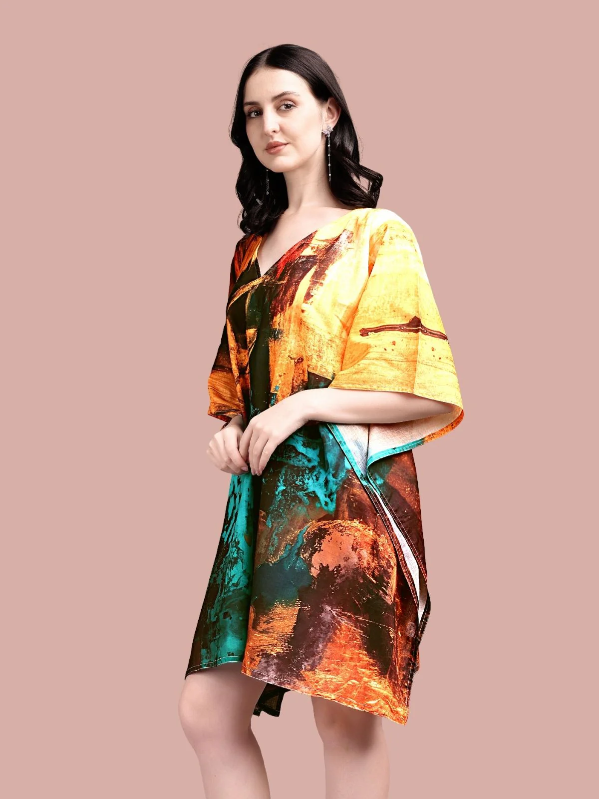 Odette Multicolour Cotton Blend Printed Kaftan For Women - Image 4