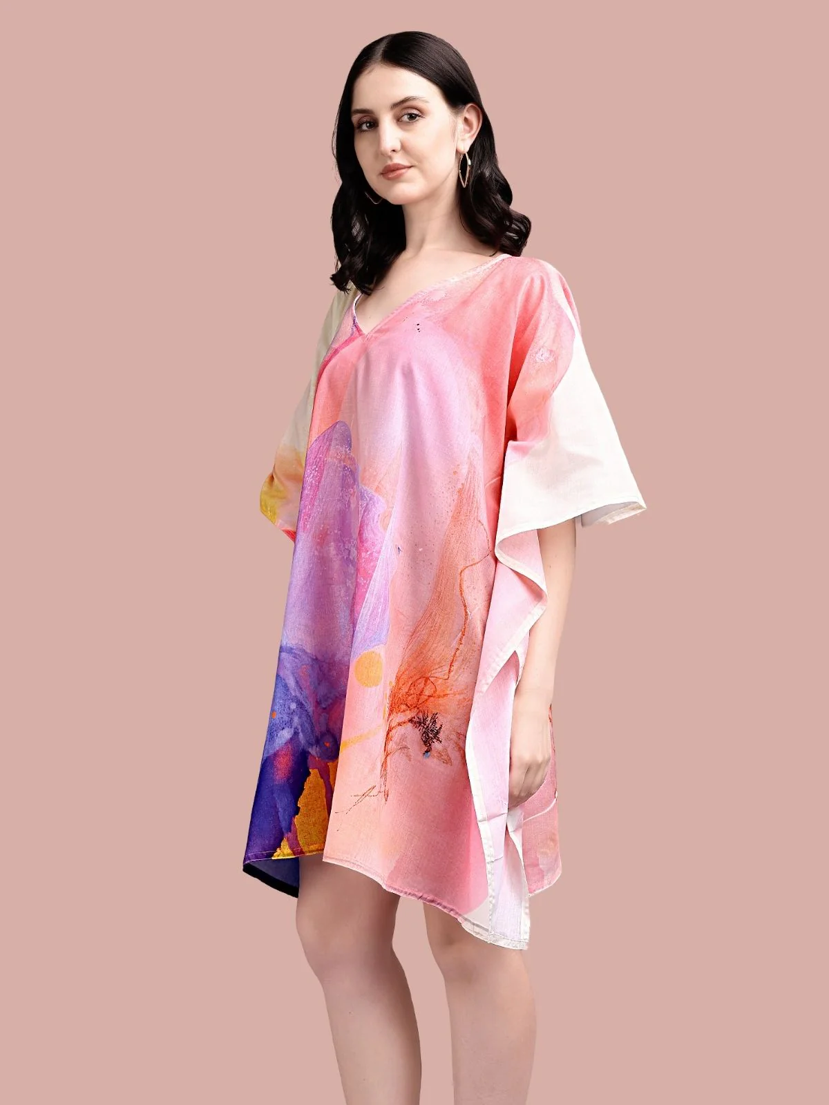 Odette Multicolour Cotton Blend Printed Kaftan For Women - Image 4